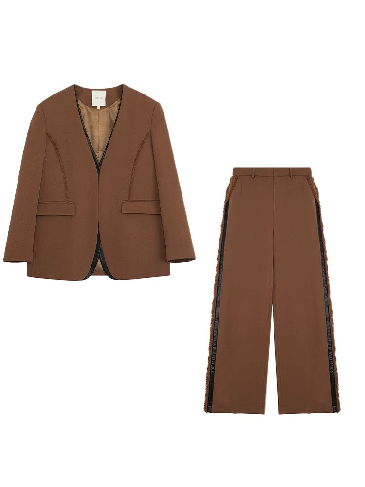 Contrast Brown Black Tailored Two Piece Slim Fit Office Blazer