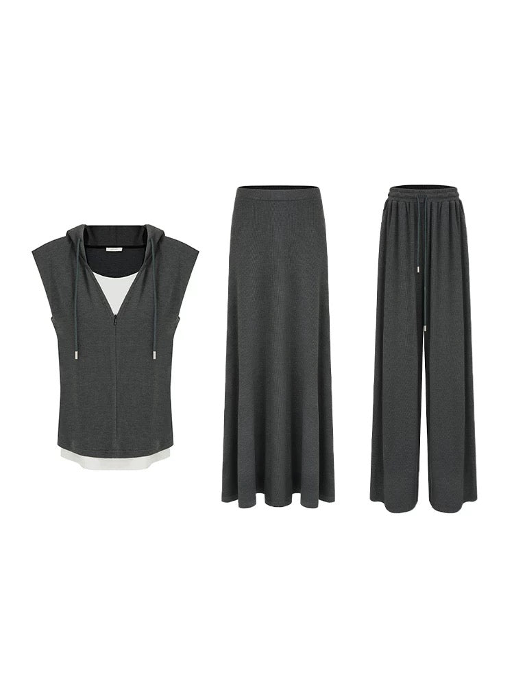 Viscose Two Piece Floral Knit A Line Youth Casual Tank Top Maxi Skirt