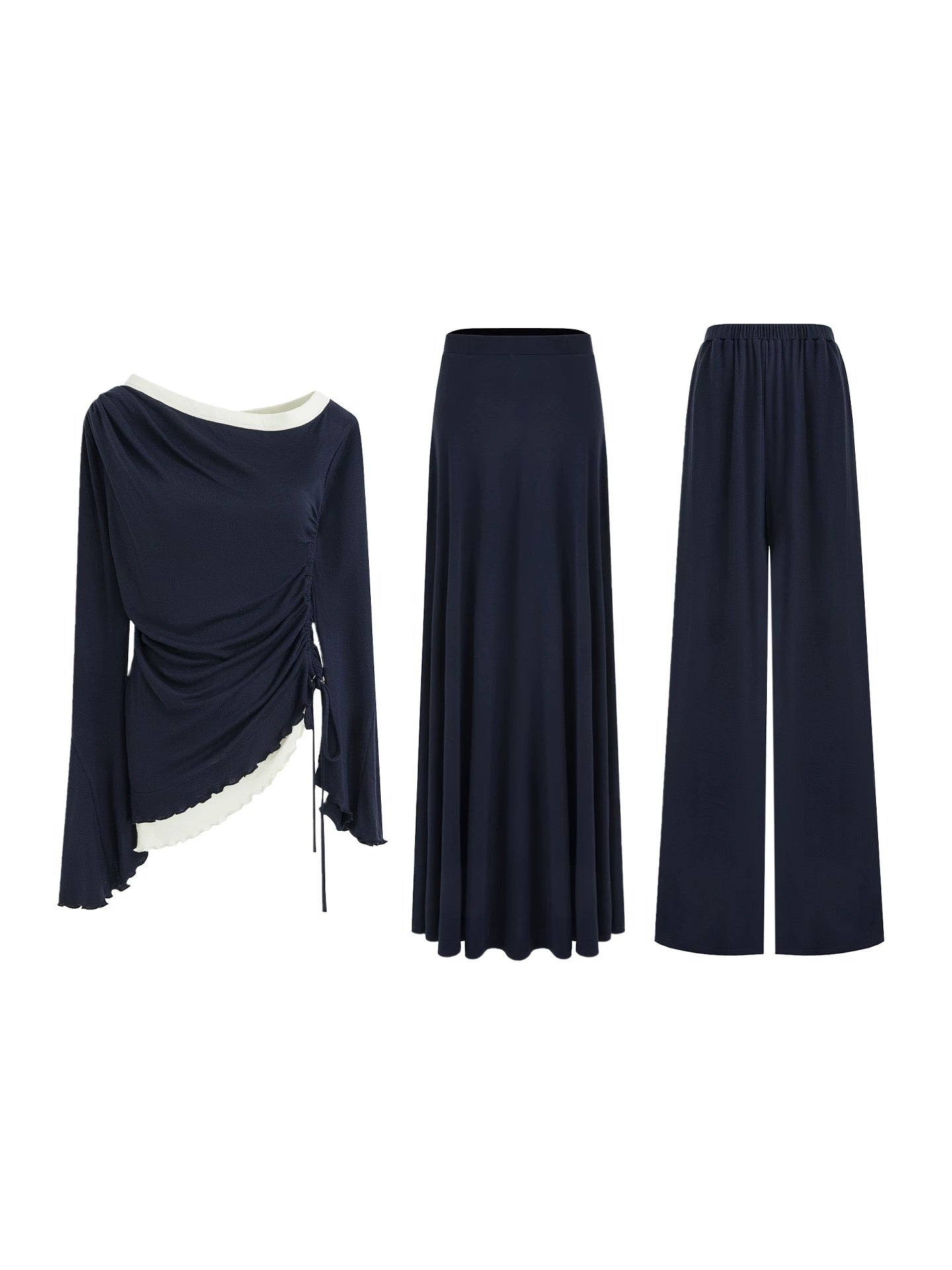 Soft Tencel Stretch Three Piece Set Casual Relaxed Hem Design For Women Knit Top