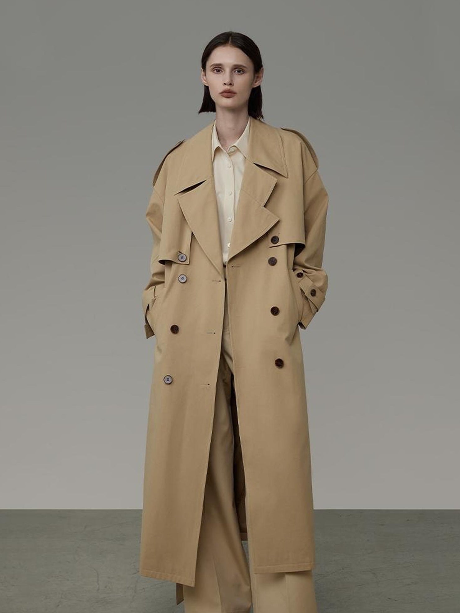 UNSPOKEN 100 Percent Cotton Double Breasted Long Notched Lapel Commuter Coat