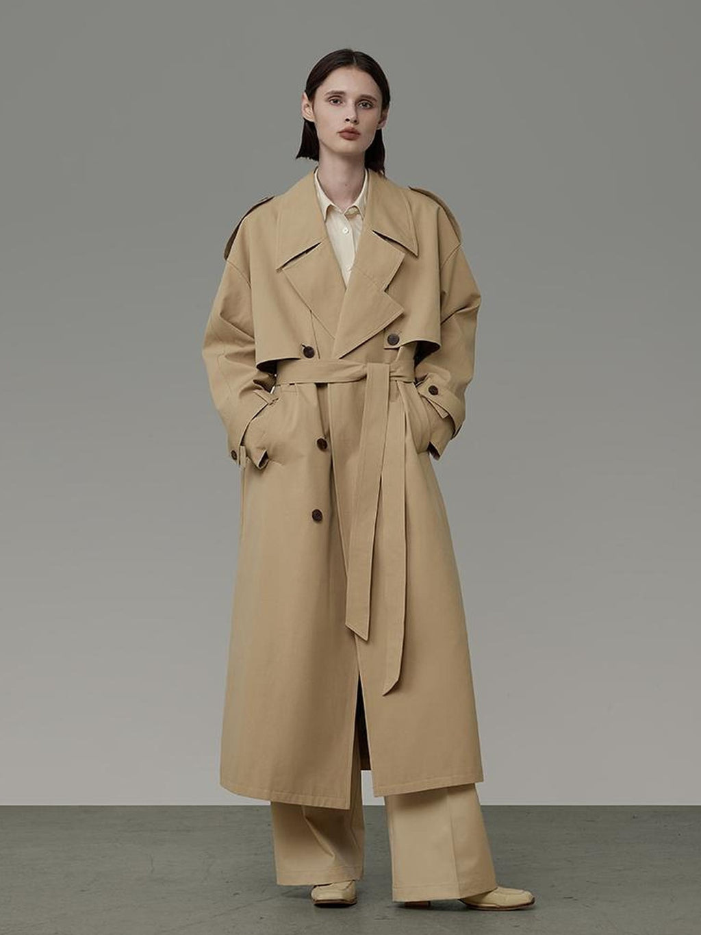 UNSPOKEN 100 Percent Cotton Double Breasted Long Notched Lapel Commuter Coat