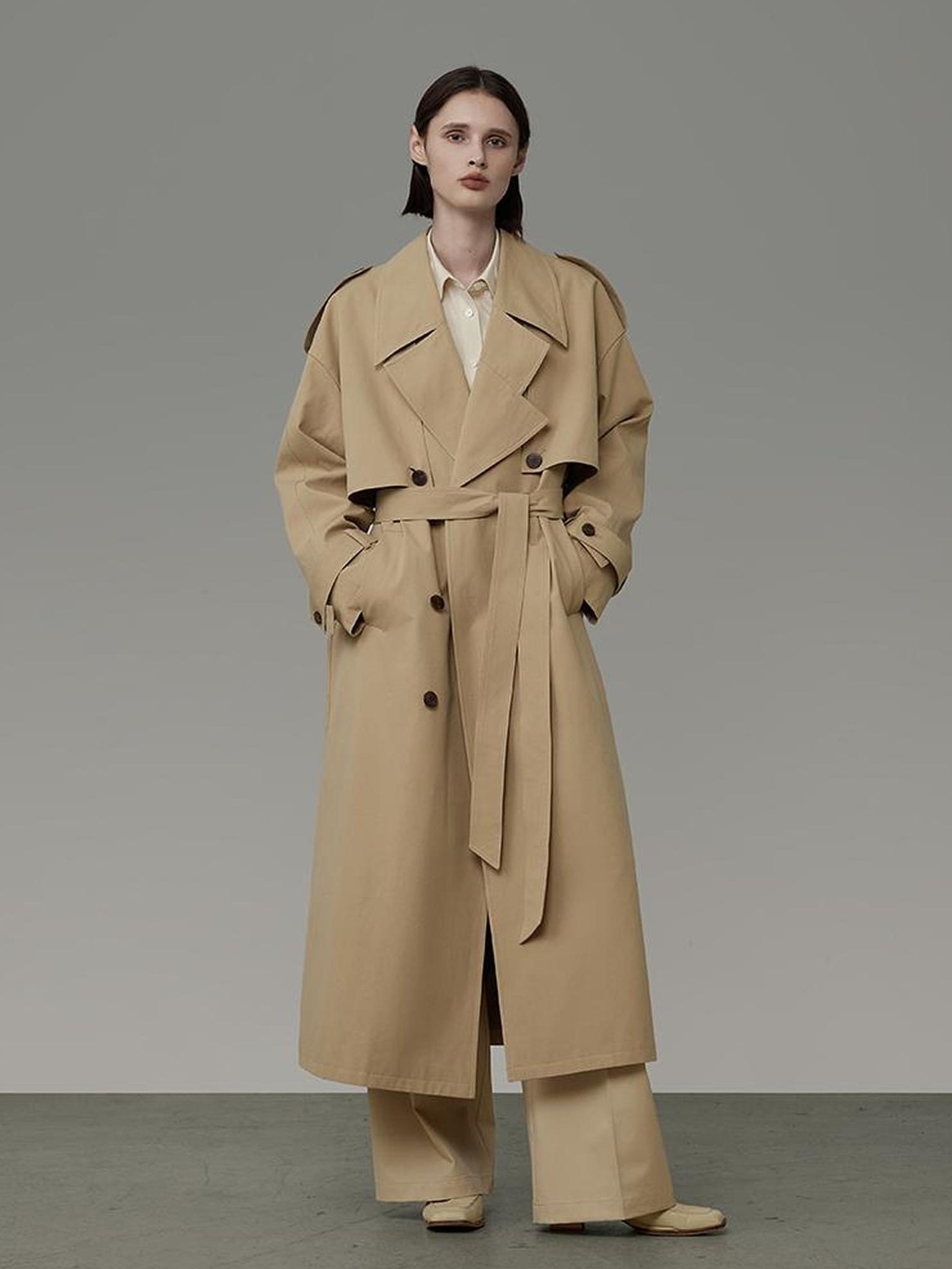 UNSPOKEN 100 Percent Cotton Double Breasted Long Notched Lapel Commuter Coat