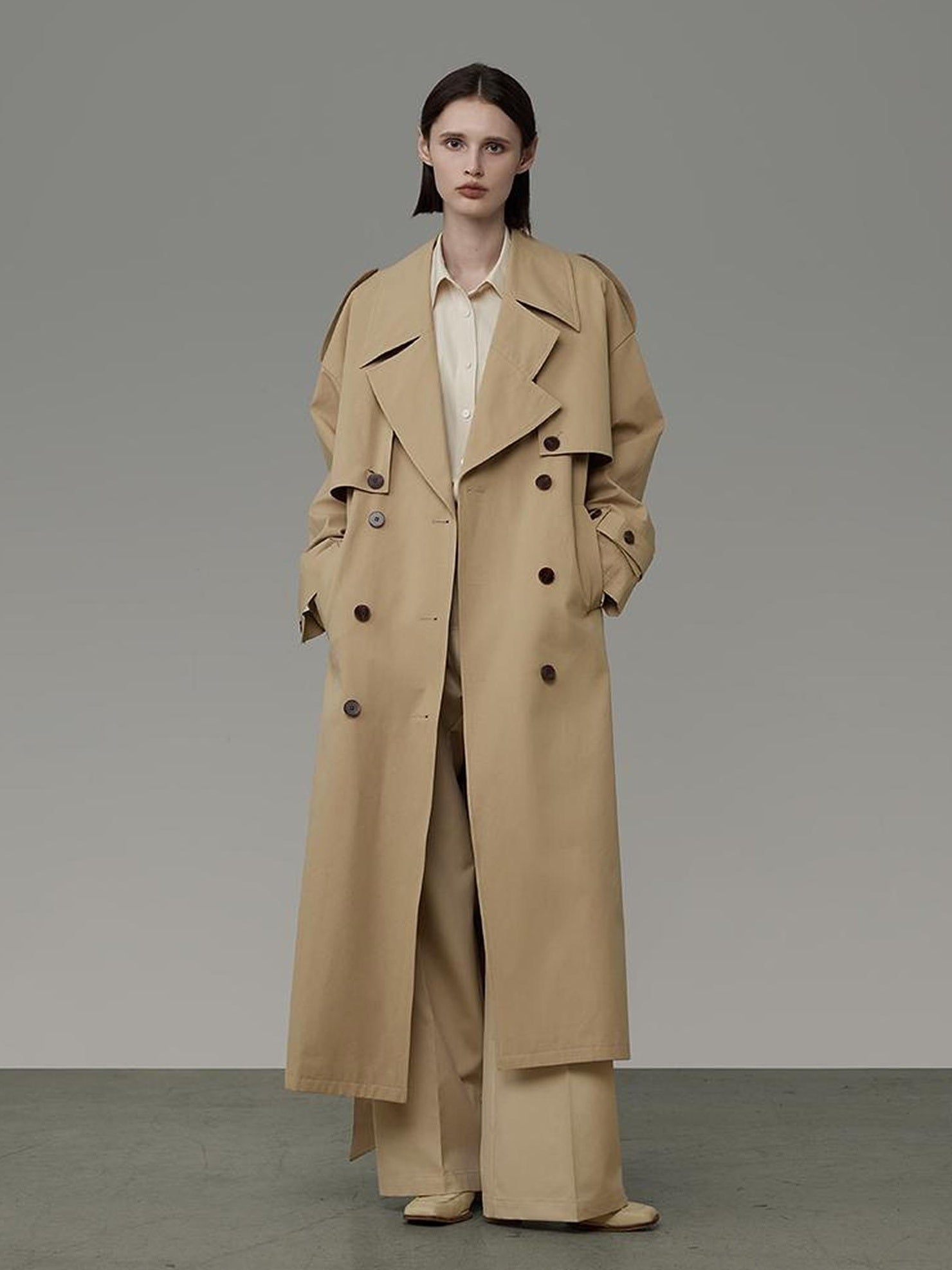 UNSPOKEN 100 Percent Cotton Double Breasted Long Notched Lapel Commuter Coat