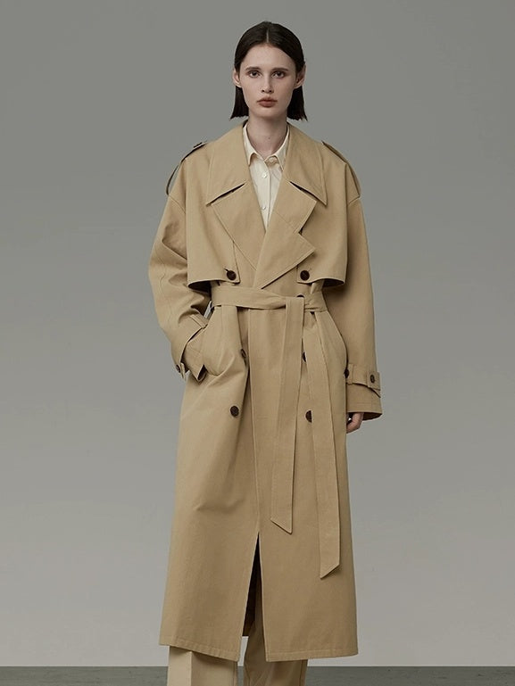 UNSPOKEN 100 Percent Cotton Double Breasted Long Notched Lapel Commuter Coat