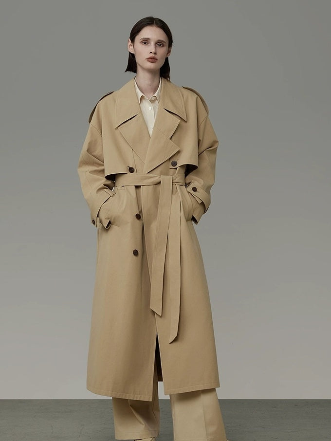 UNSPOKEN 100 Percent Cotton Double Breasted Long Notched Lapel Commuter Coat