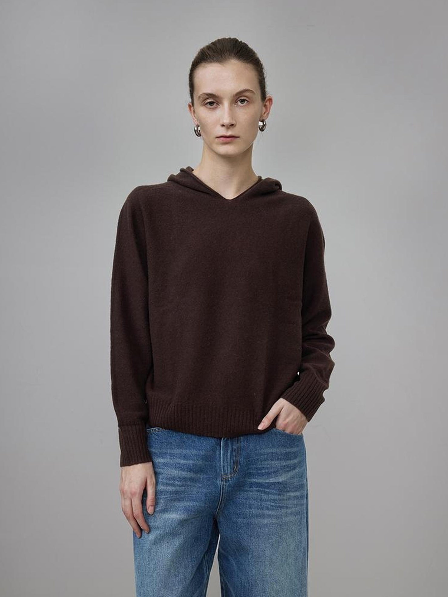 UNSPOKEN 100 Percent Wool Oversized Hooded Pullover Minimal Commuter Women Sweater