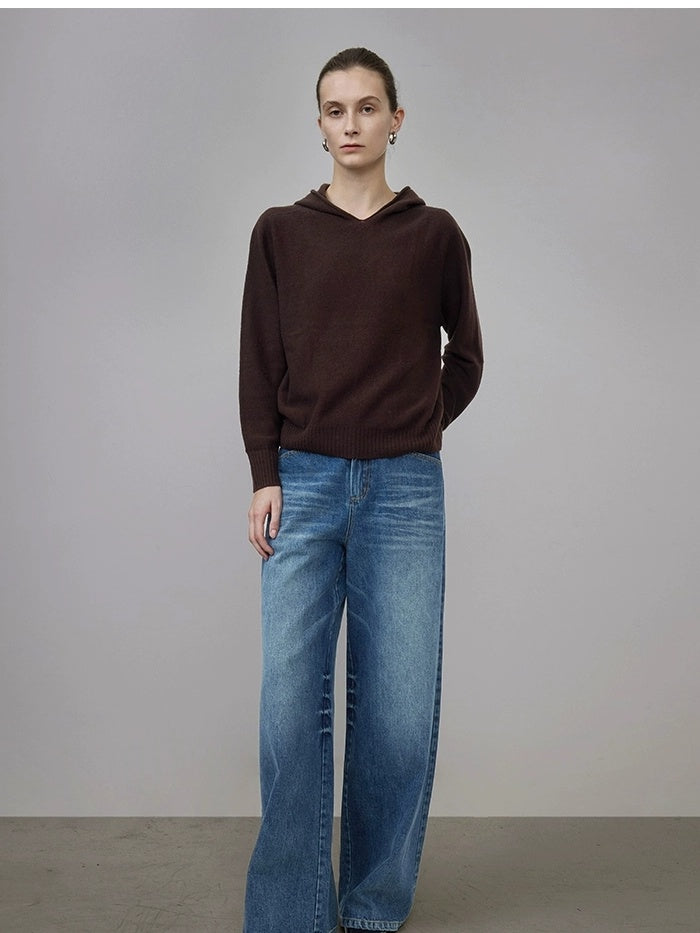 UNSPOKEN 100 Percent Wool Oversized Hooded Pullover Minimal Commuter Women Sweater