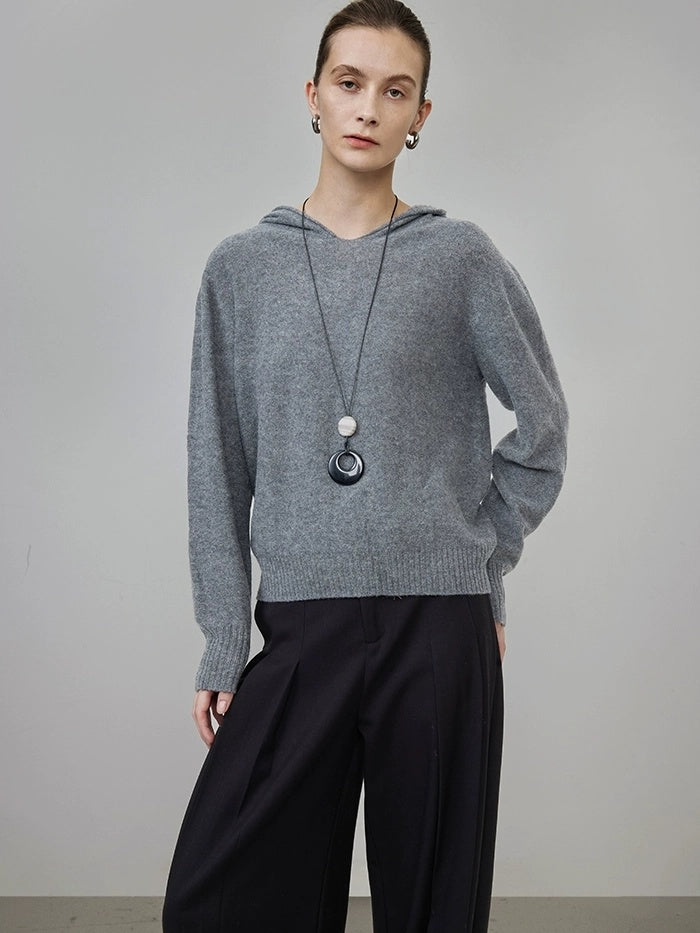 UNSPOKEN 100 Percent Wool Oversized Hooded Pullover Minimal Commuter Women Sweater