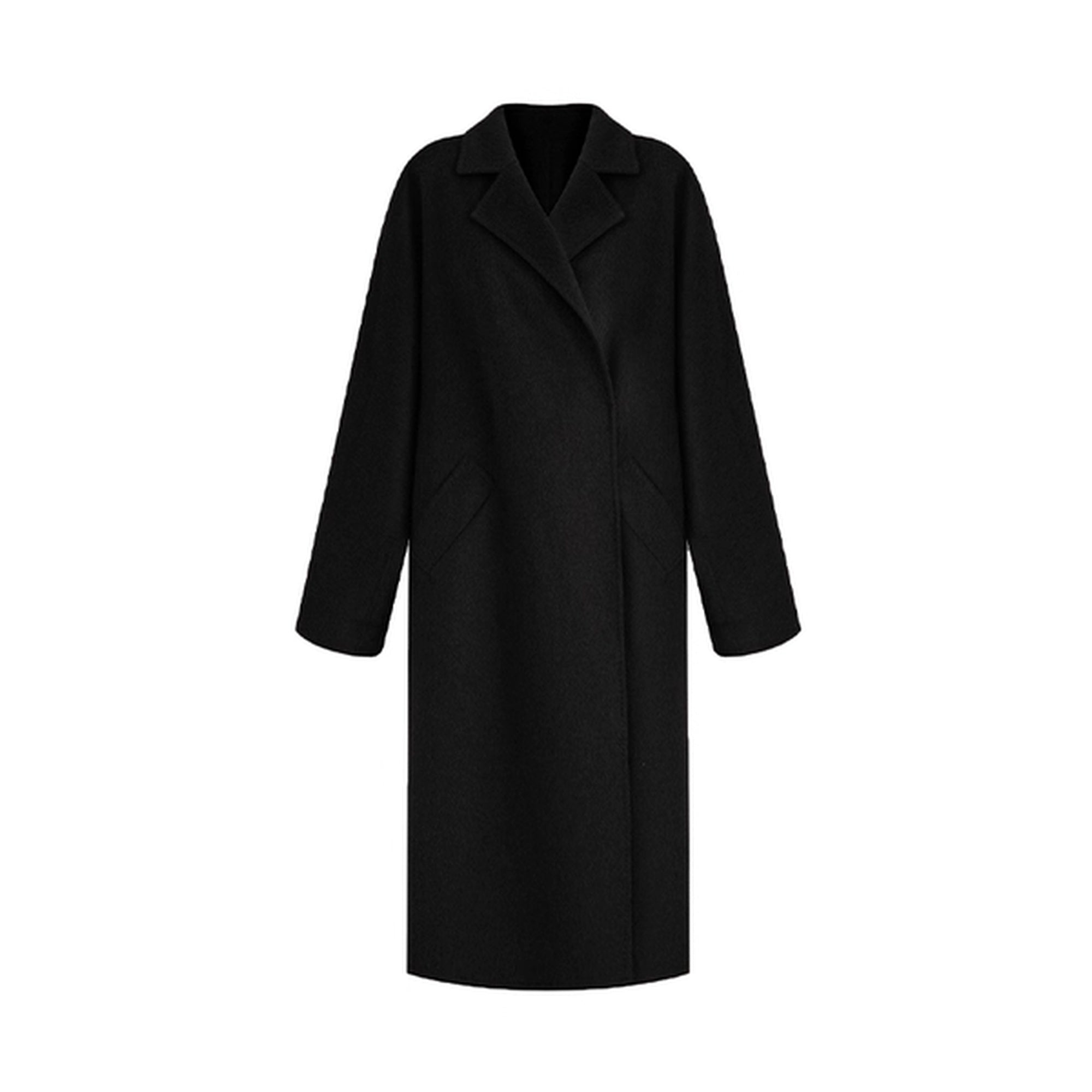 UNSPOKEN_100%_Wool_Belted_Long_Straight_Minimal_Commuter_Black_Poly_Lined_Coat_MISSTT
