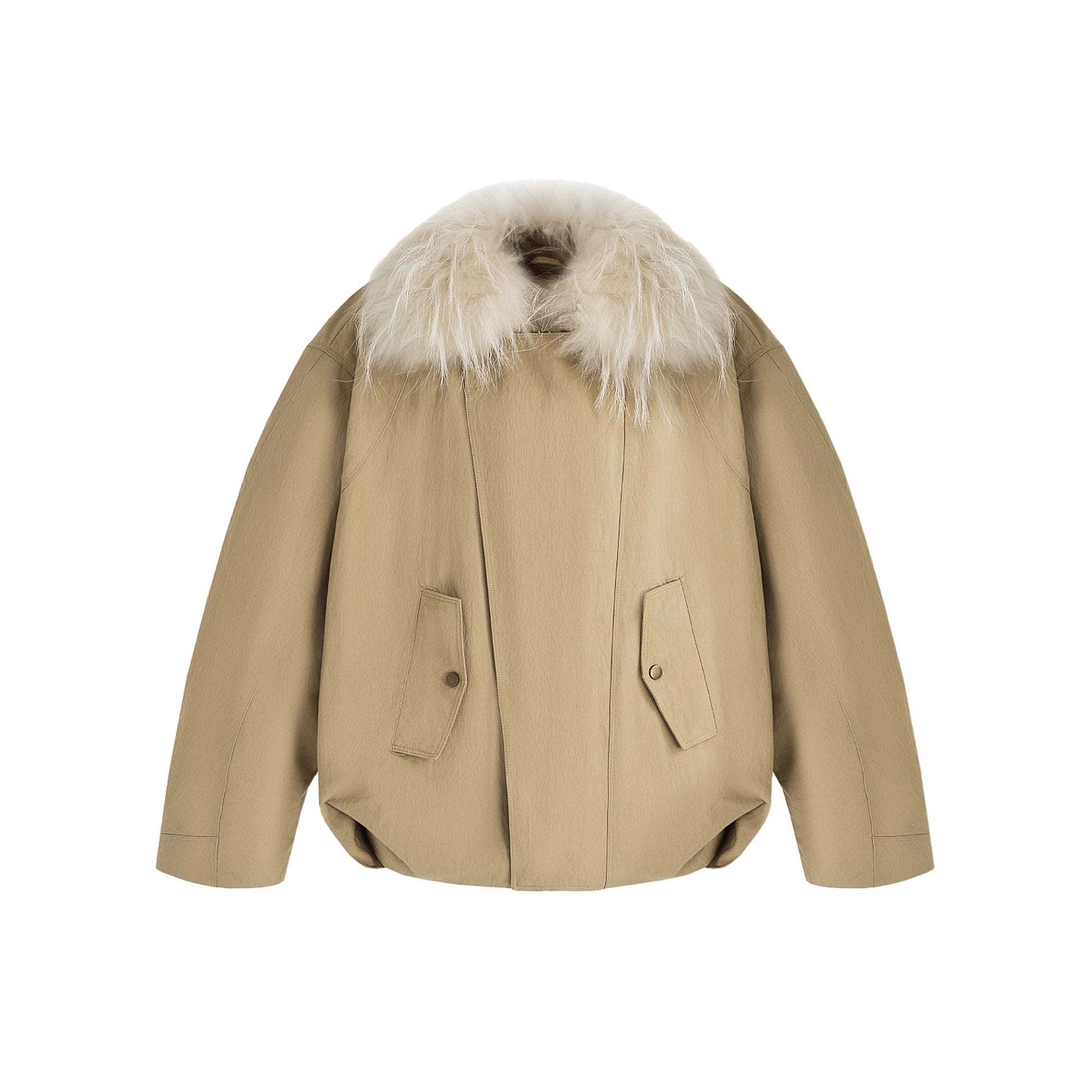 UNSPOKEN_90_Percent_White_Duck_Down_Commuter_Loose_Women_White_Fur_Collar_Zip_Down_Coat_MISSTT