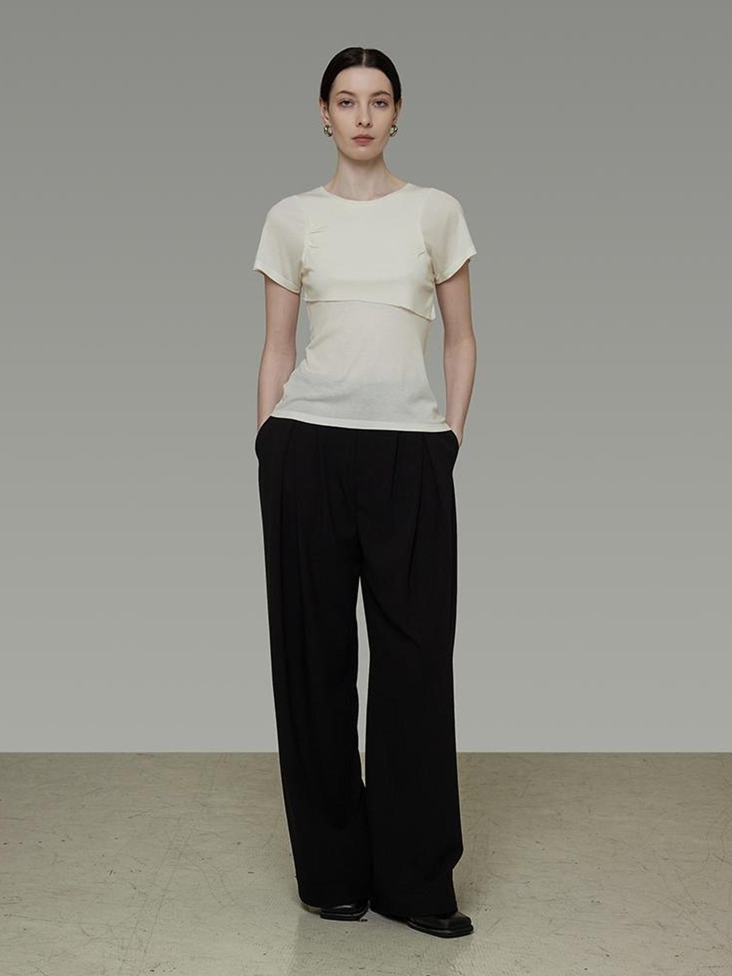 UNSPOKEN Acrylic Blend Slim Fit Round Neck Minimal Commute Style Women White T-Shirt