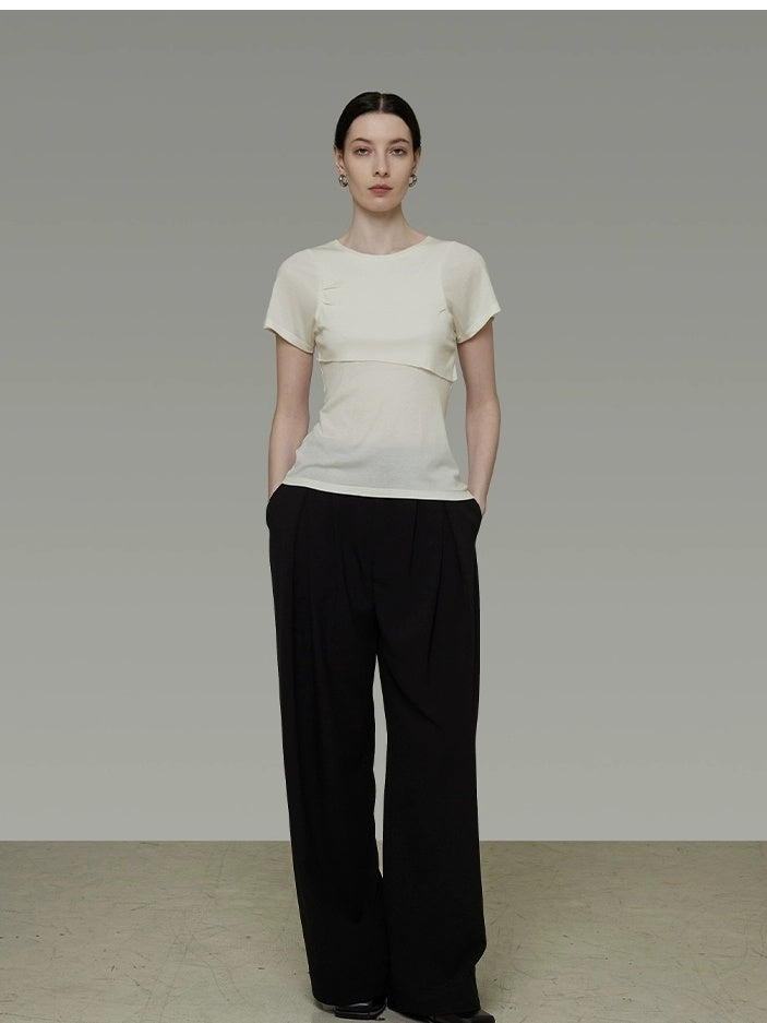 UNSPOKEN Acrylic Blend Slim Fit Round Neck Minimal Commute Style Women White T-Shirt