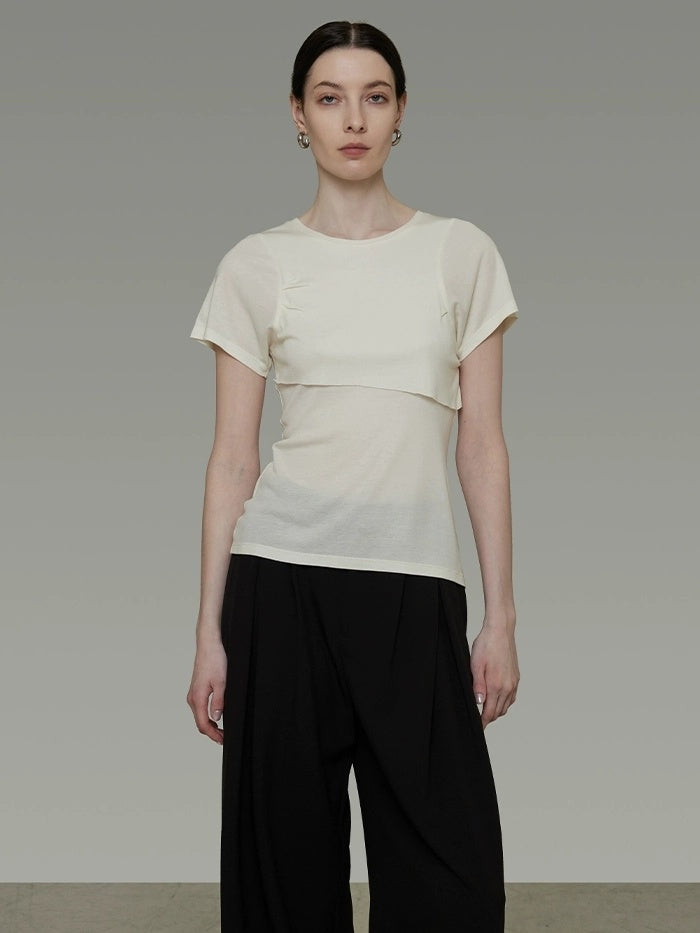 UNSPOKEN Acrylic Blend Slim Fit Round Neck Minimal Commute Style Women White T-Shirt