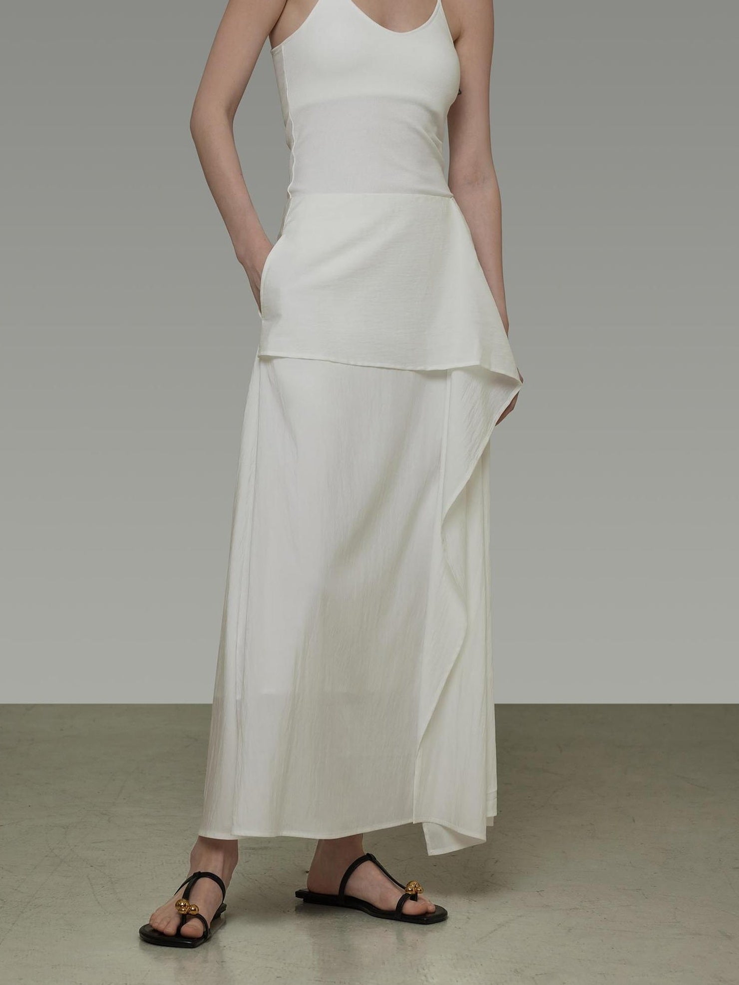 UNSPOKEN Asymmetrical High Waist A Line Long Lined Minimal Office Lyocell Nylon Dresses