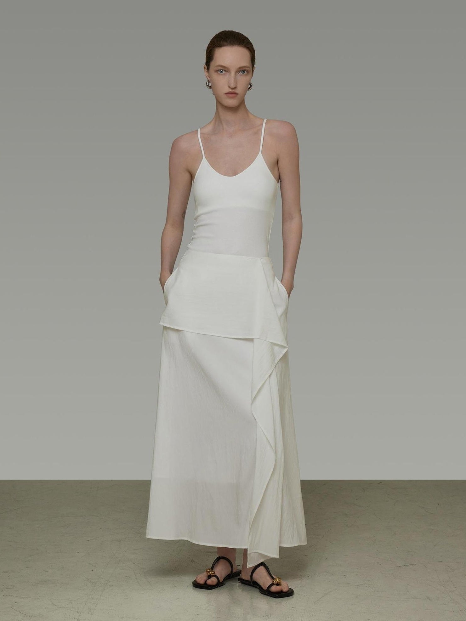 UNSPOKEN Asymmetrical High Waist A Line Long Lined Minimal Office Lyocell Nylon Dresses