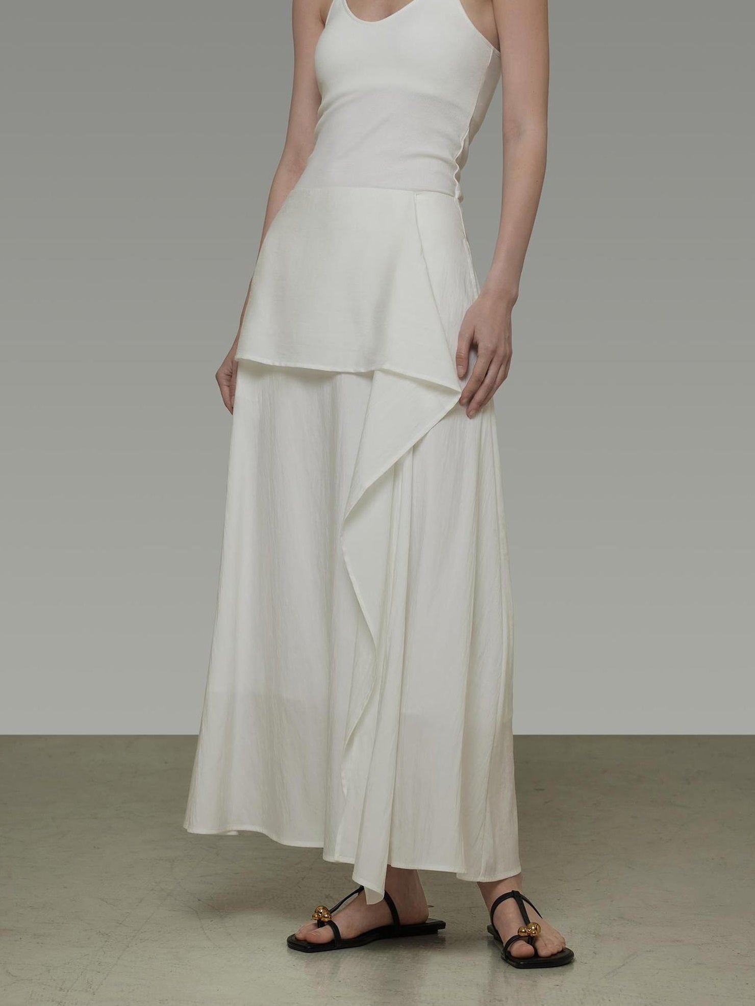 UNSPOKEN Asymmetrical High Waist A Line Long Lined Minimal Office Lyocell Nylon Dresses