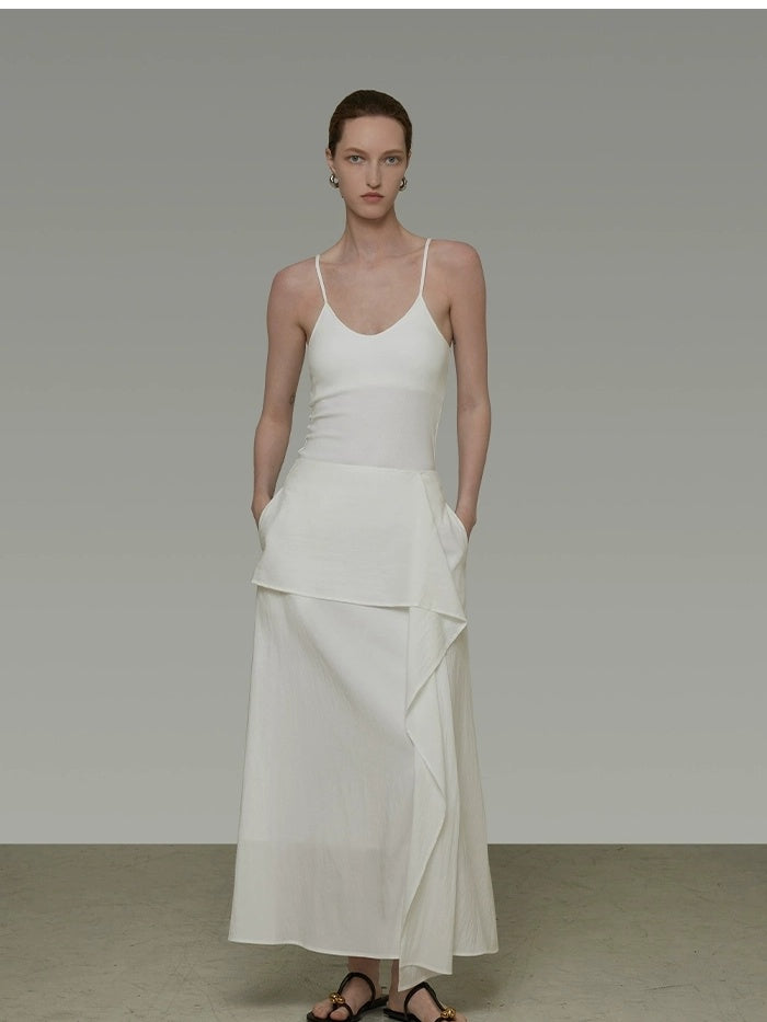 UNSPOKEN Asymmetrical High Waist A Line Long Lined Minimal Office Lyocell Nylon Dresses