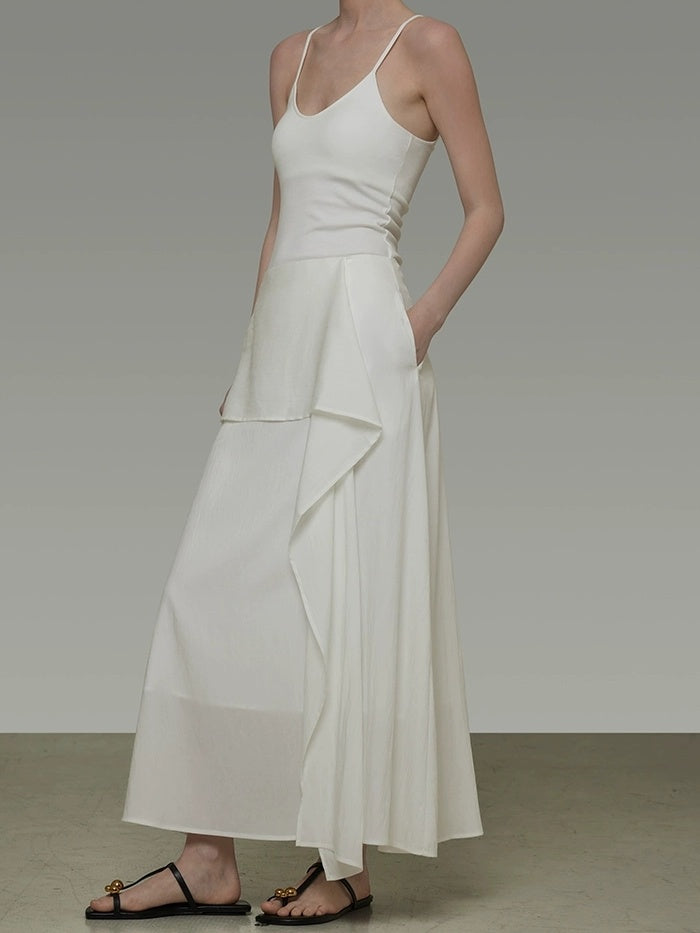 UNSPOKEN Asymmetrical High Waist A Line Long Lined Minimal Office Lyocell Nylon Dresses