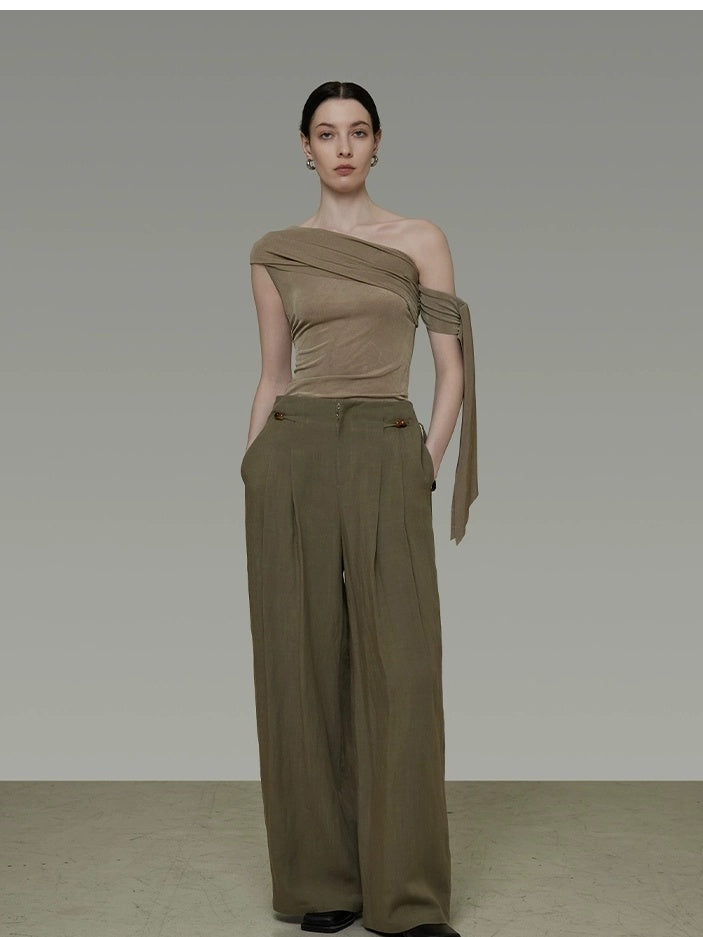 UNSPOKEN Asymmetrical Neckline Slim Fit Tie Detail Office Knit Polyester Tank Top