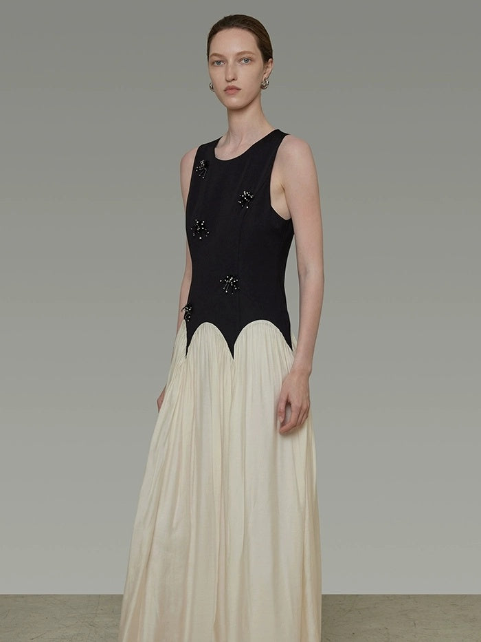 UNSPOKEN Beaded High Waist Minimalist A Line Sleeveless Office Polyester Dresses