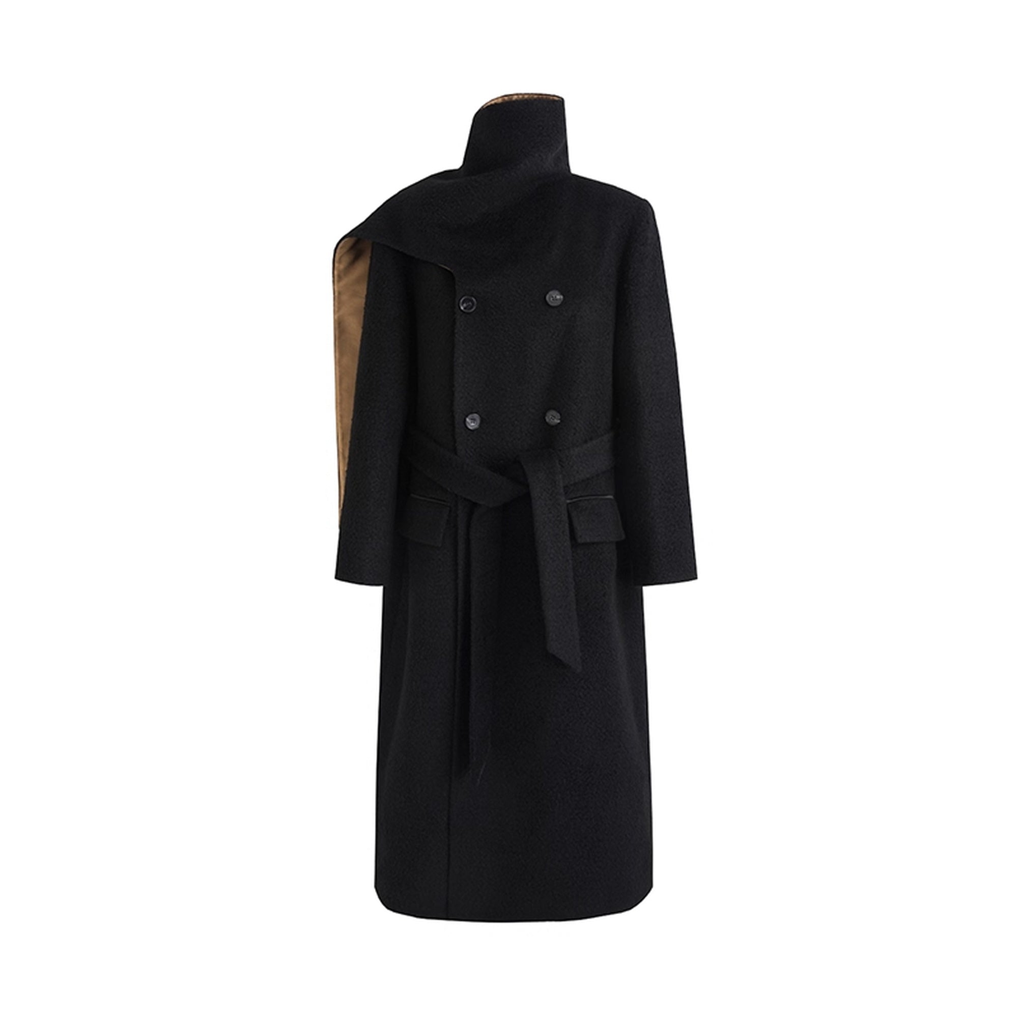 UNSPOKEN_Black_Champagne_Gold_Trim_Wool_Blend_Long_Single_Breasted_Commuter_Coat_MISSTT