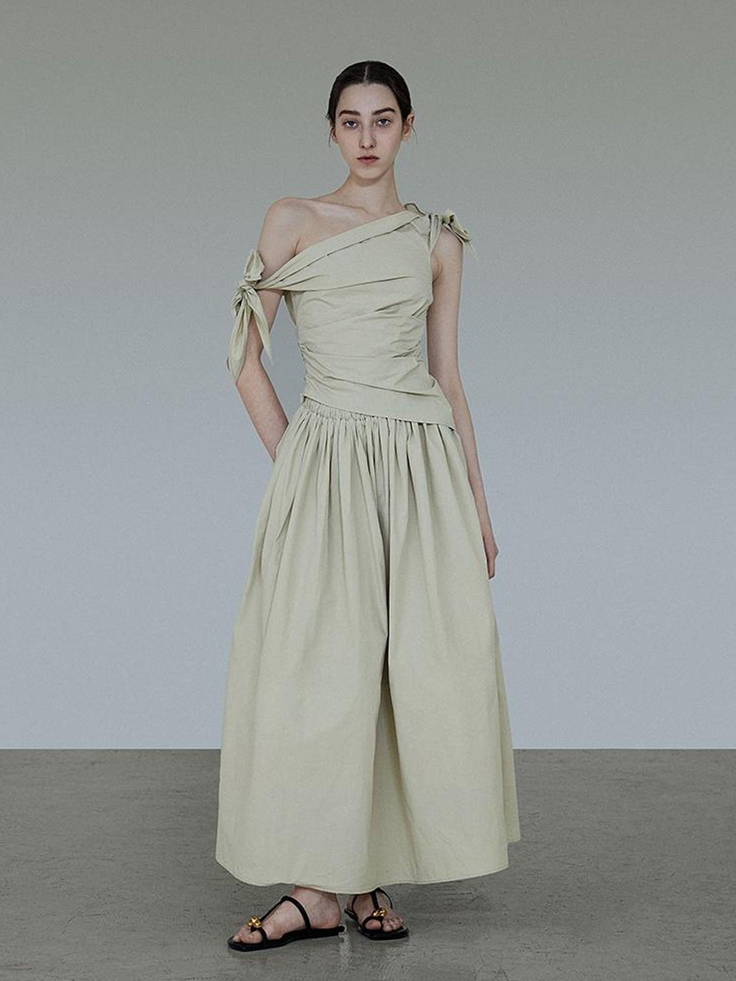 UNSPOKEN Breathable Cotton Flowy Two Piece Set Casual Women Khaki Tank Top Maxi Skirt