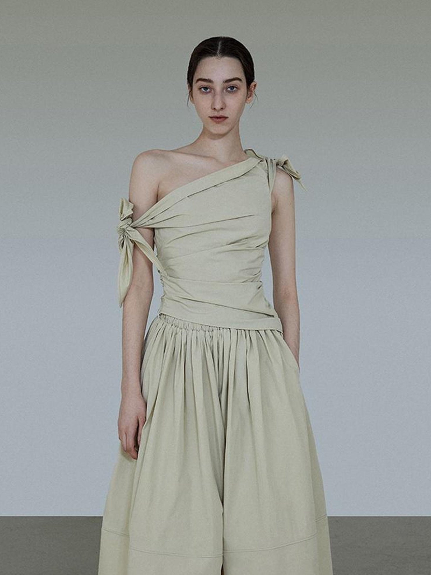 UNSPOKEN Breathable Cotton Flowy Two Piece Set Casual Women Khaki Tank Top Maxi Skirt