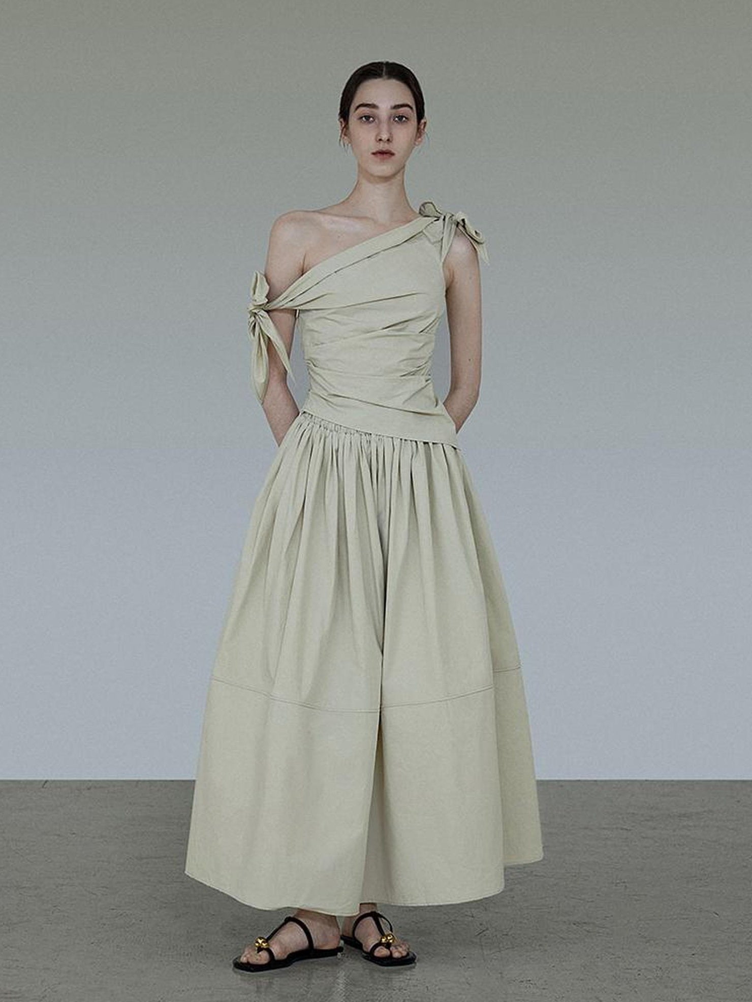 UNSPOKEN Breathable Cotton Flowy Two Piece Set Casual Women Khaki Tank Top Maxi Skirt