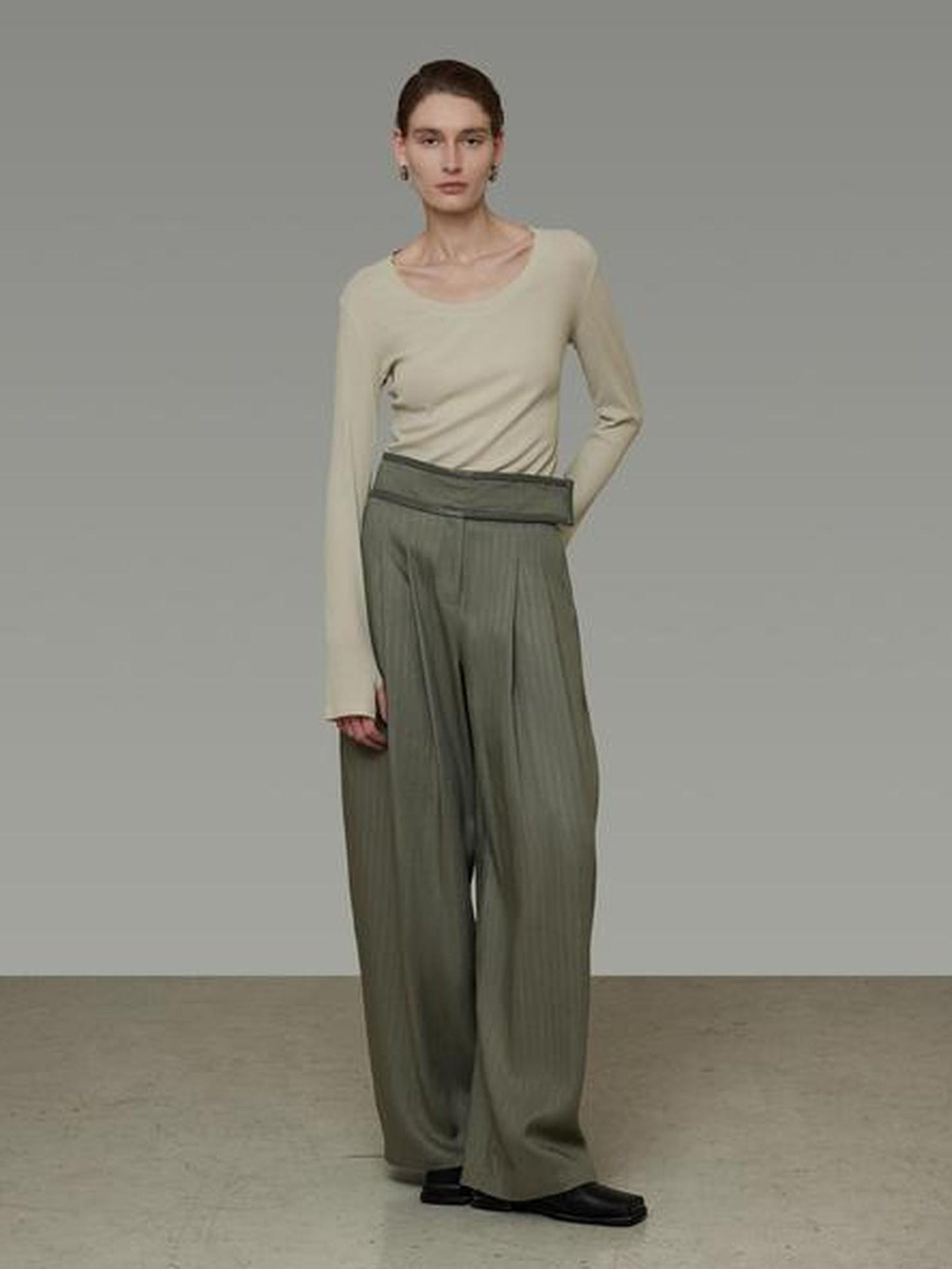 UNSPOKEN Breathable Lyocell Linen High Waisted Straight Relaxed Office Pine Green Pants