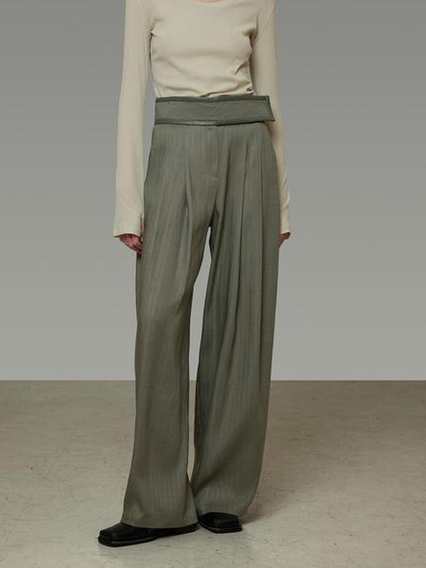 UNSPOKEN Breathable Lyocell Linen High Waisted Straight Relaxed Office Pine Green Pants