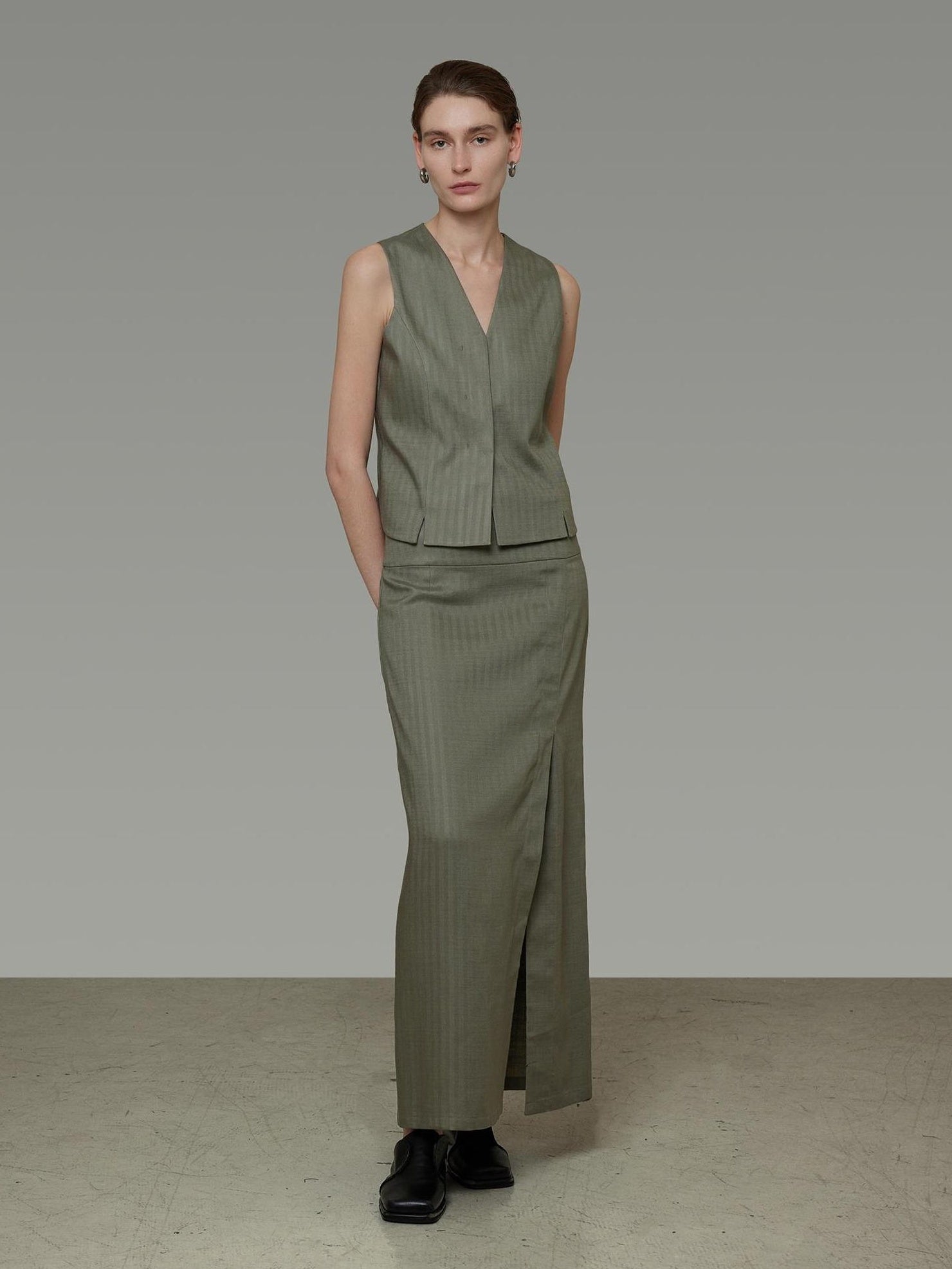 UNSPOKEN Breathable Three Piece Tailored V Neck Office Women Striped Blazer