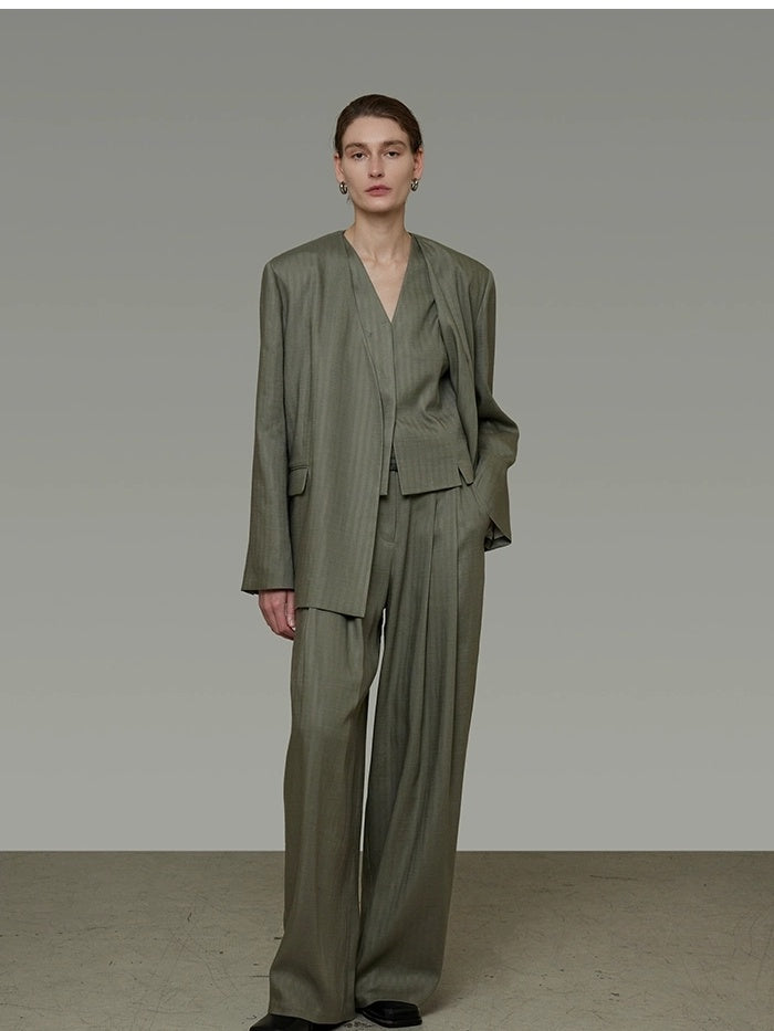 UNSPOKEN Breathable Three Piece Tailored V Neck Office Women Striped Blazer