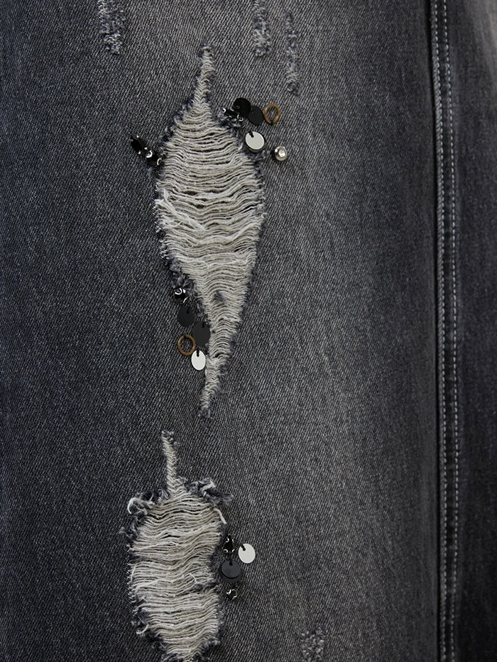 UNSPOKEN Comfortable High Waist A Line City Commuter Black Washed Denim Maxi Skirt