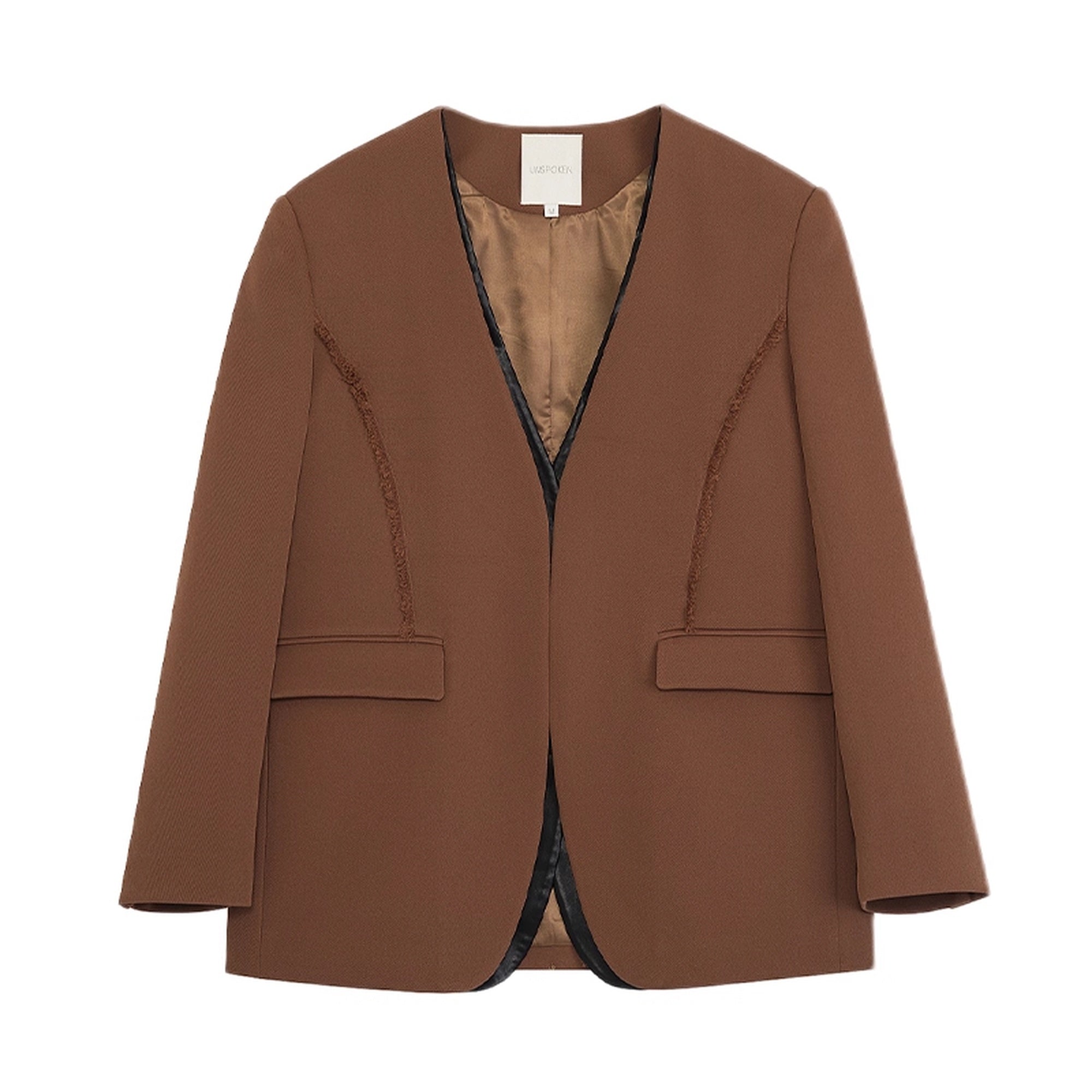 UNSPOKEN_Contrast_Brown_Black_Tailored_Two_Piece_Slim_Fit_Office_Blazer_MISSTT