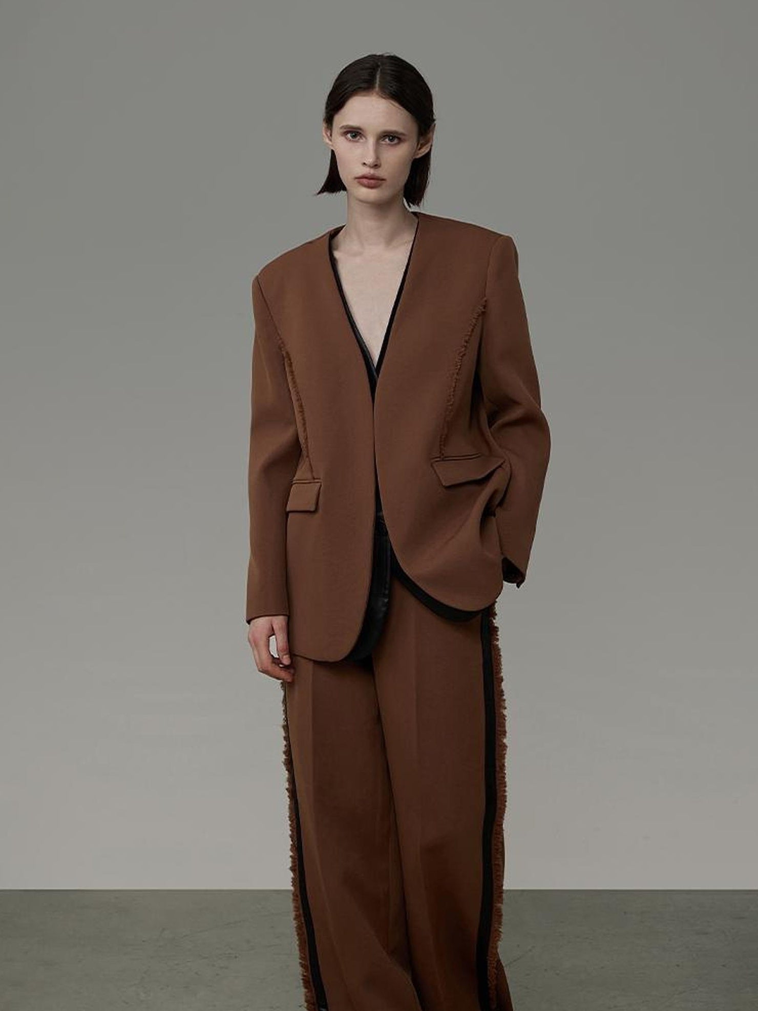 UNSPOKEN Contrast Brown Black Tailored Two Piece Slim Fit Office Blazer