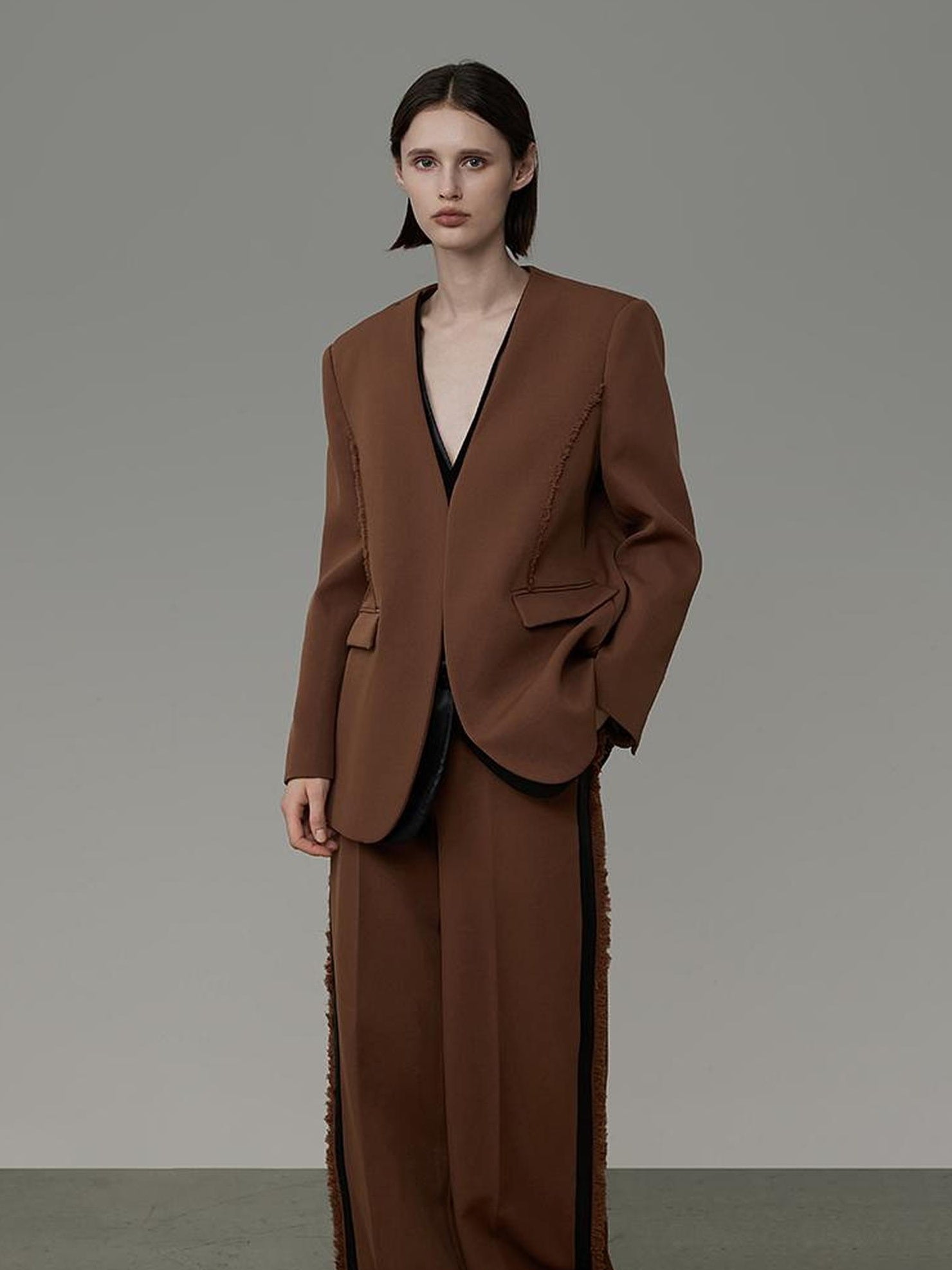 UNSPOKEN Contrast Brown Black Tailored Two Piece Slim Fit Office Blazer