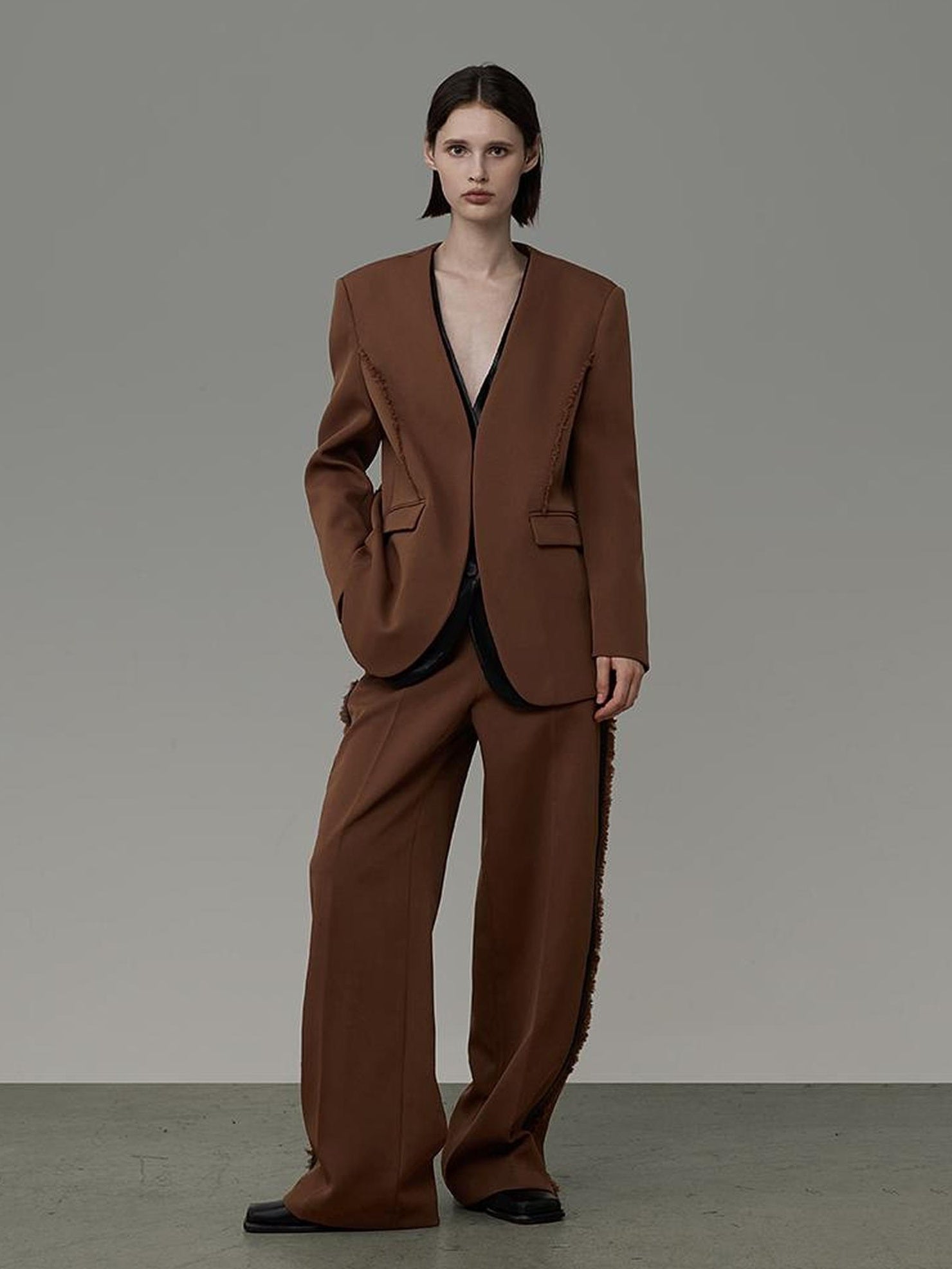 UNSPOKEN Contrast Brown Black Tailored Two Piece Slim Fit Office Blazer