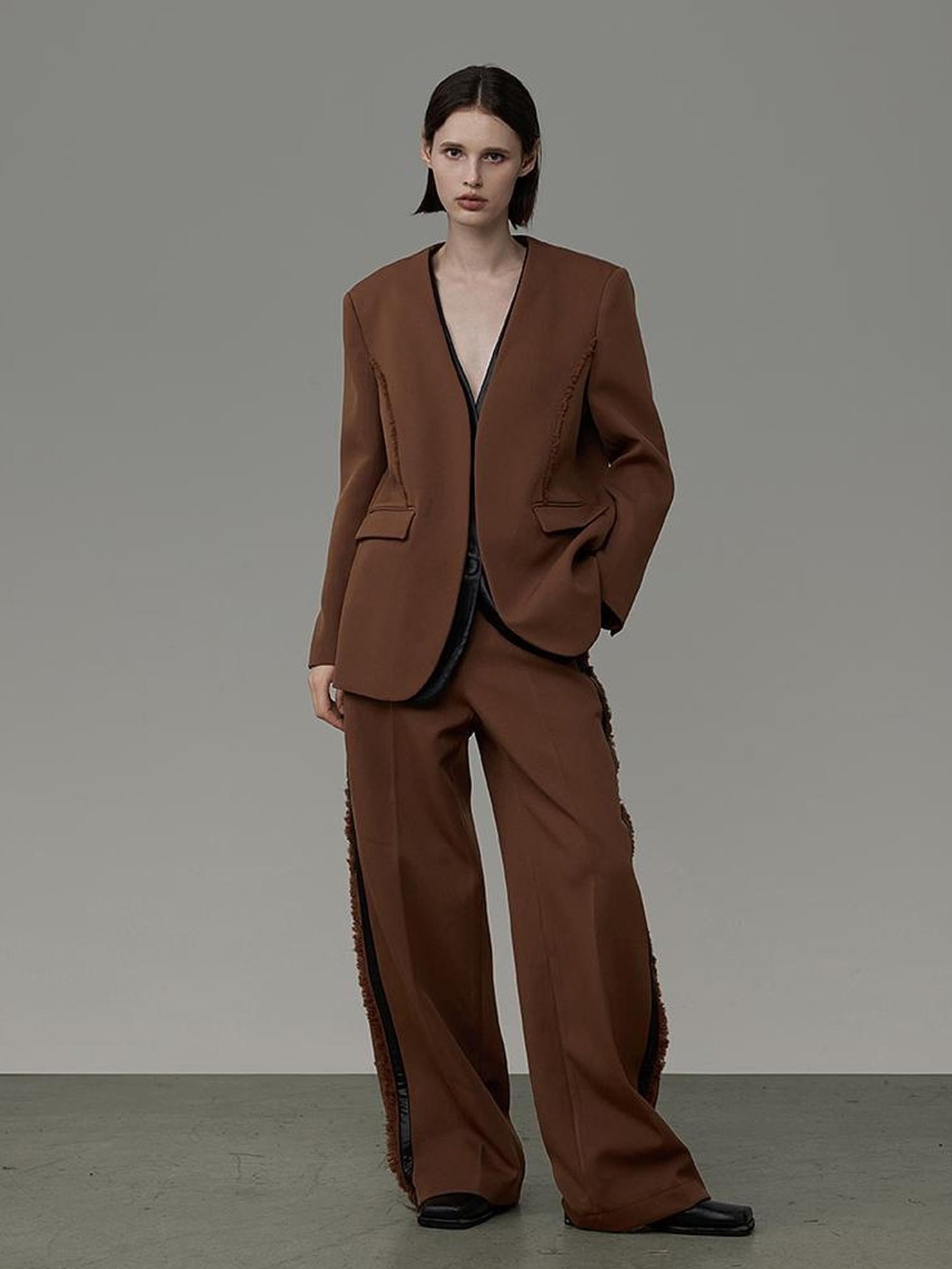 UNSPOKEN Contrast Brown Black Tailored Two Piece Slim Fit Office Blazer