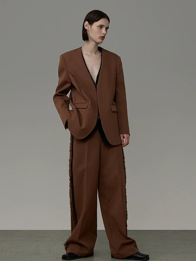 UNSPOKEN Contrast Brown Black Tailored Two Piece Slim Fit Office Blazer