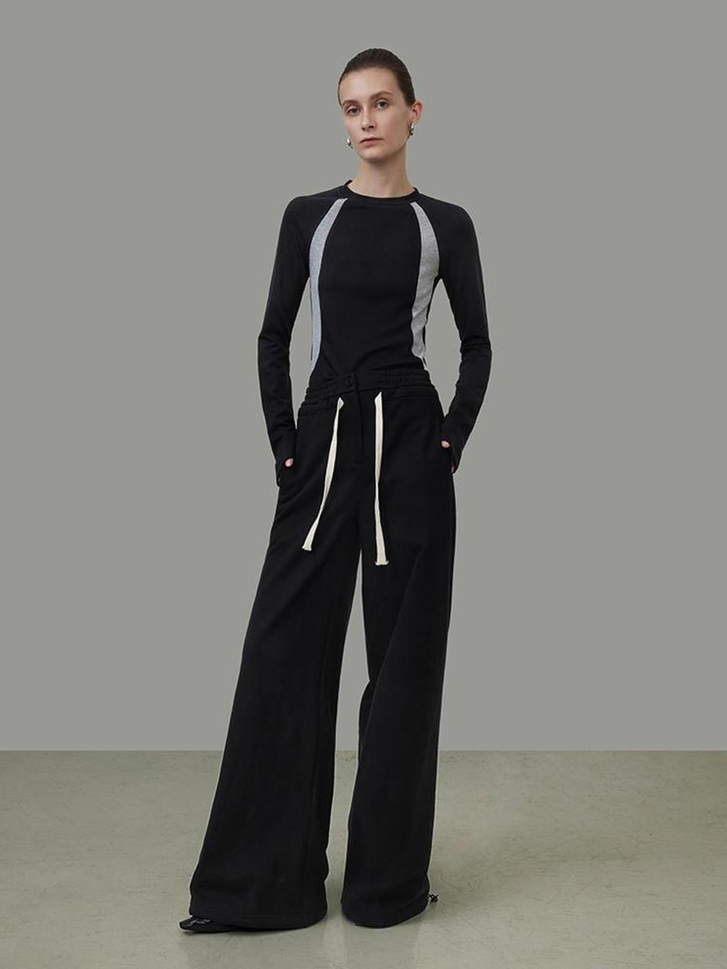 UNSPOKEN Cozy Fleece Lined High Waist Wide Leg Drawstring Pockets Commuter Pants