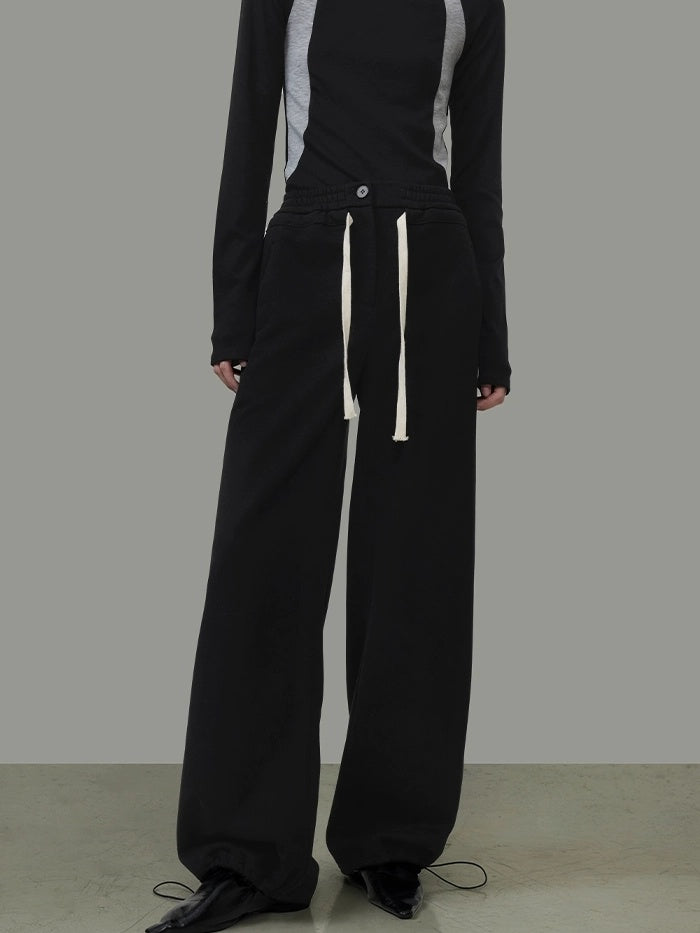 UNSPOKEN Cozy Fleece Lined High Waist Wide Leg Drawstring Pockets Commuter Pants