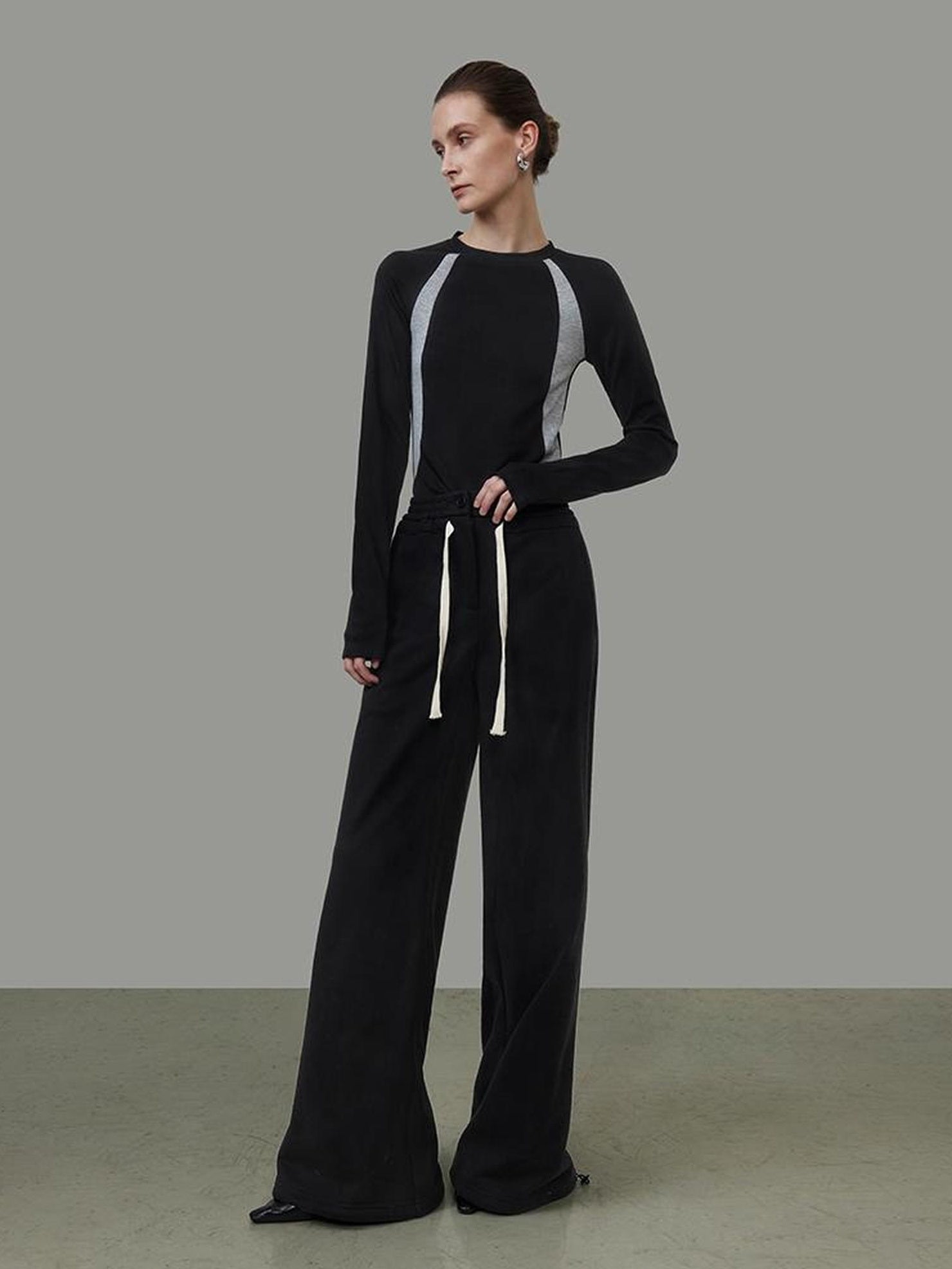 UNSPOKEN Cozy Fleece Lined High Waist Wide Leg Drawstring Pockets Commuter Pants