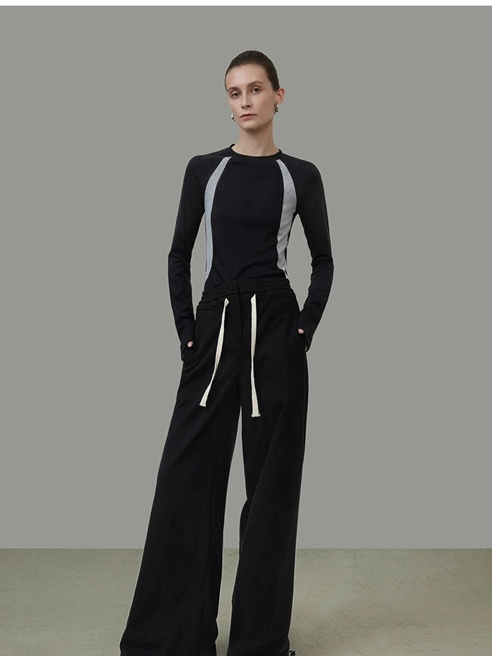 UNSPOKEN Cozy Fleece Lined High Waist Wide Leg Drawstring Pockets Commuter Pants