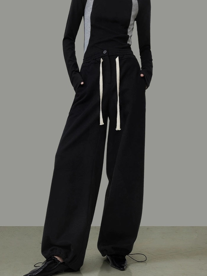 UNSPOKEN Cozy Fleece Lined High Waist Wide Leg Drawstring Pockets Commuter Pants