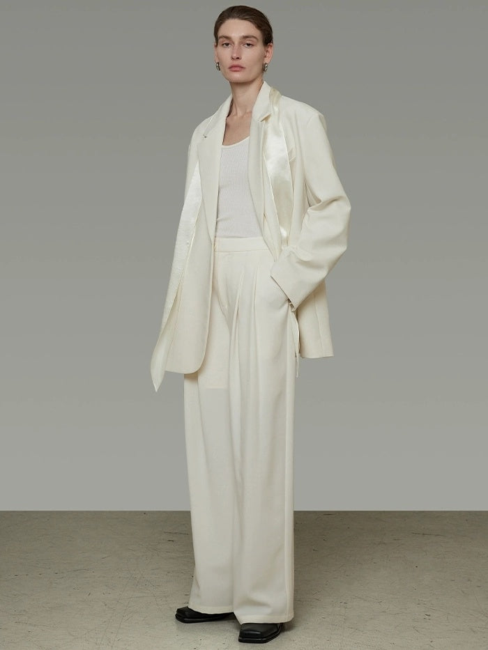 UNSPOKEN Cozy Ribbon Detail Loose Fit Gentle Style Women Casual Solid Beige Blazer