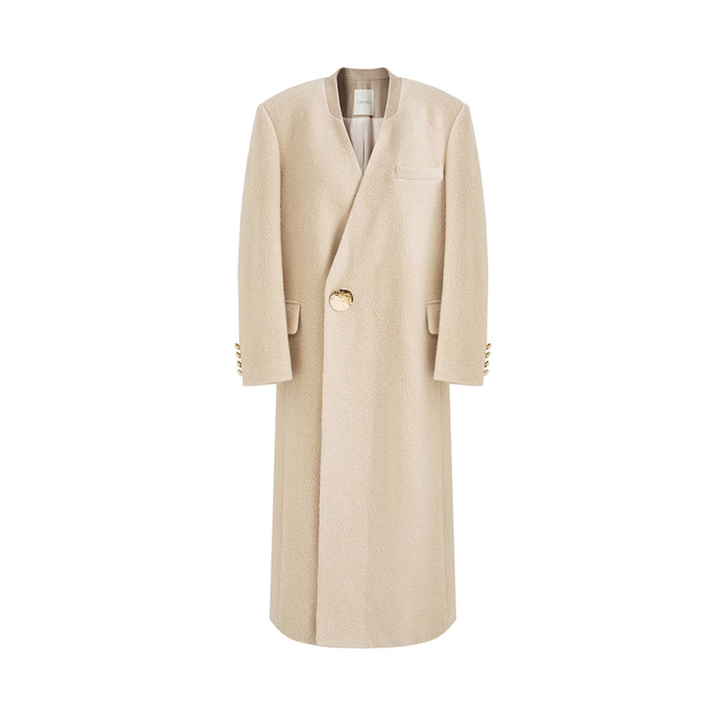 UNSPOKEN_Cream_Wool_Blend_Longline_V_Neck_Single_Button_Loose_Fit_Minimalist_Coat_MISSTT