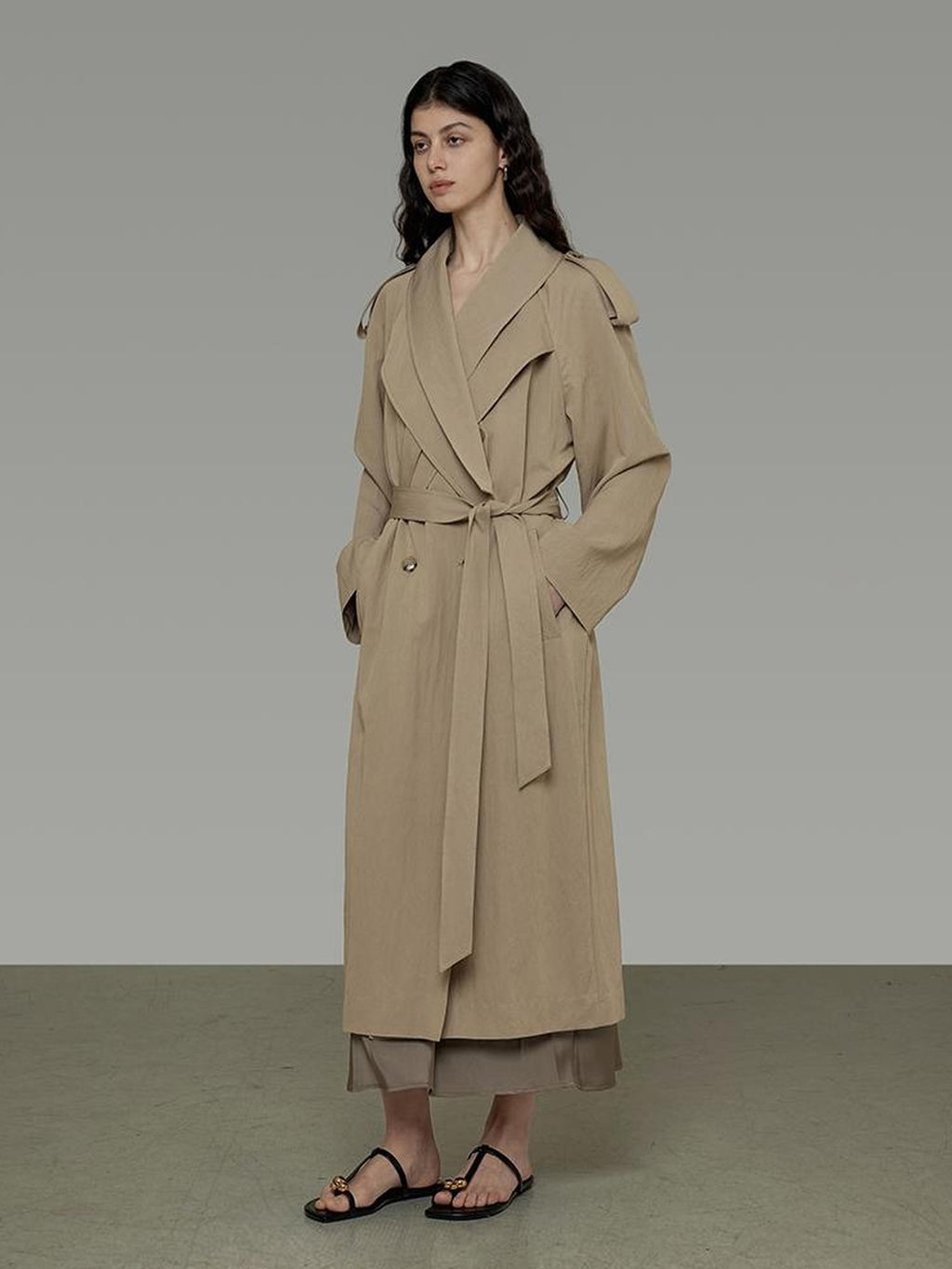 UNSPOKEN Double Breasted Long Khaki Minimalist Oversized Commuter Women Coat