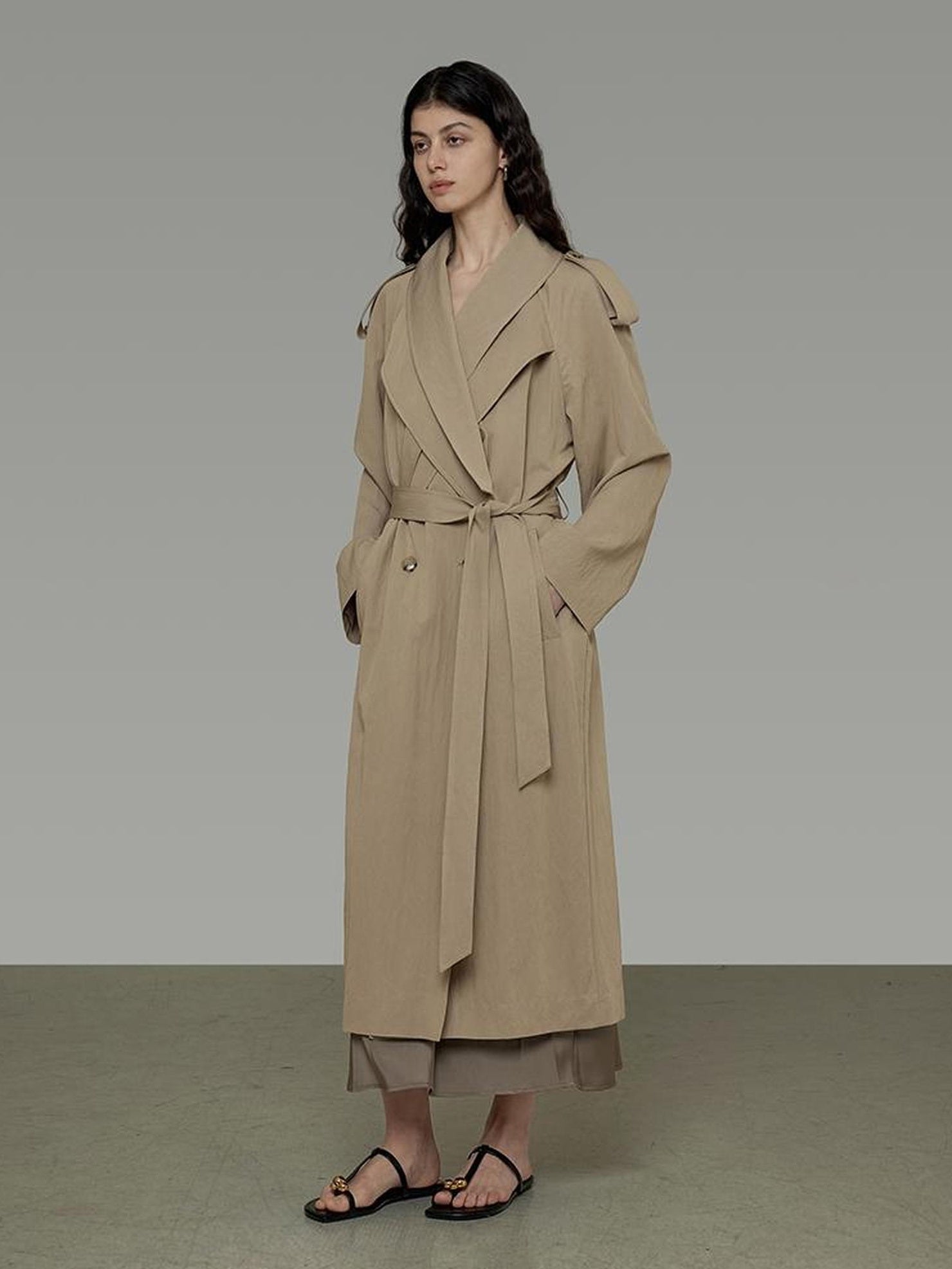 UNSPOKEN Double Breasted Long Khaki Minimalist Oversized Commuter Women Coat