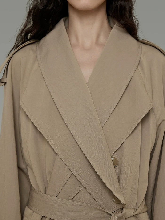 UNSPOKEN Double Breasted Long Khaki Minimalist Oversized Commuter Women Coat