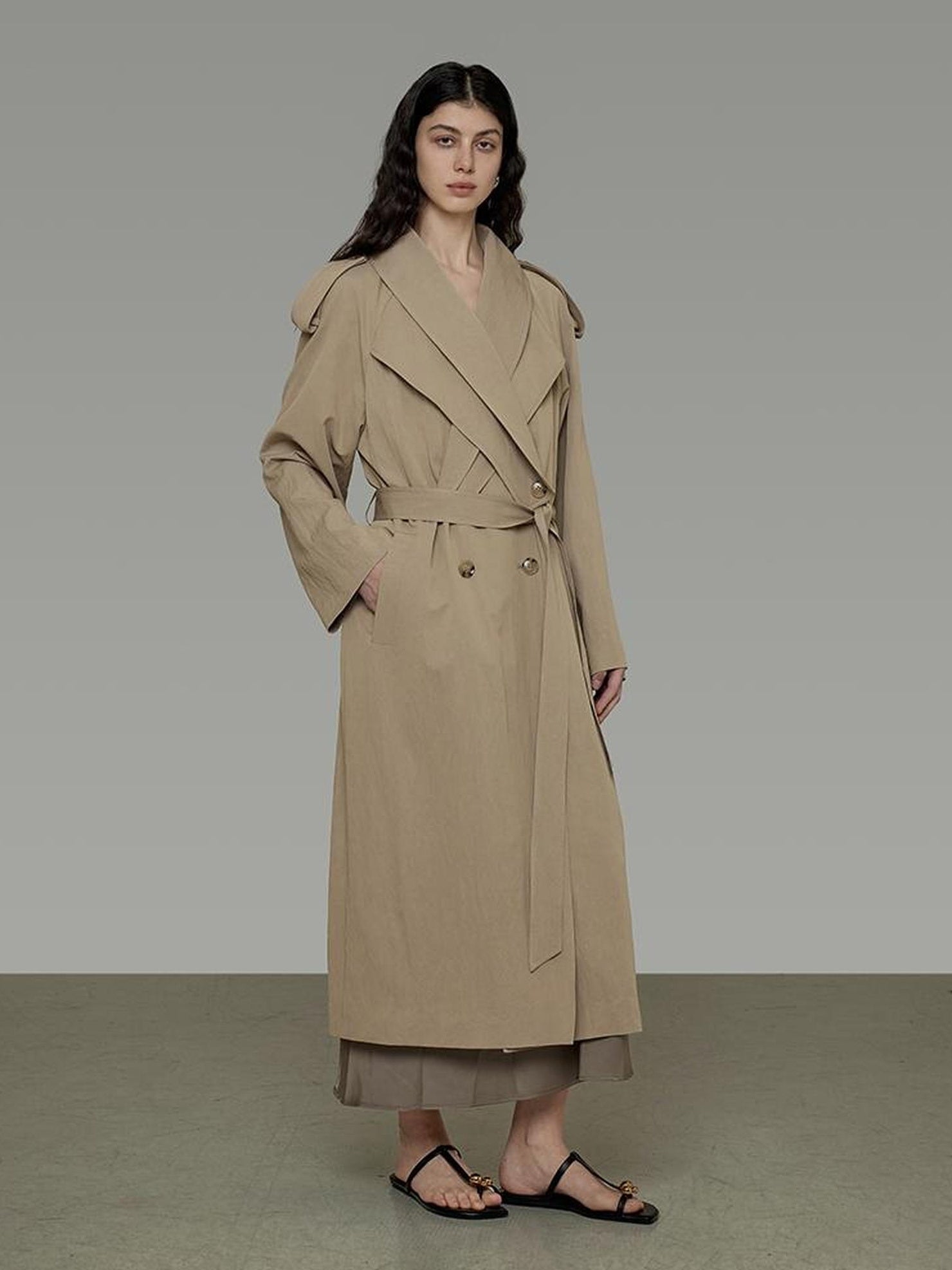 UNSPOKEN Double Breasted Long Khaki Minimalist Oversized Commuter Women Coat